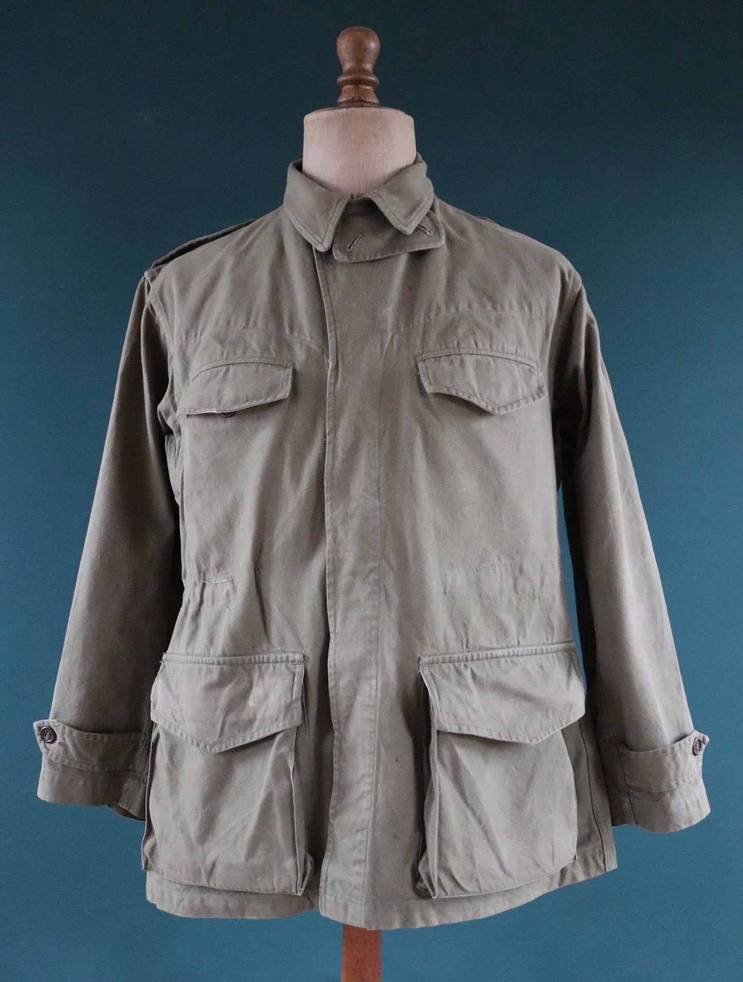 Vintage French army jacket 1950s M47 M 47 field utility military 44” chest khaki green