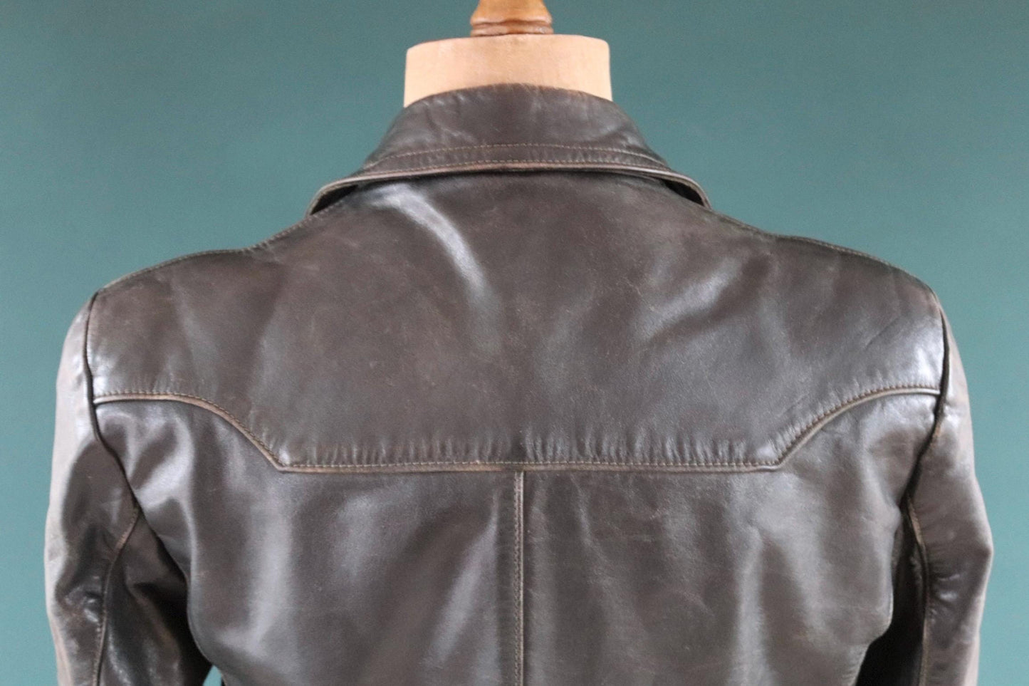 Vintage 1950s 50s 1960s 60s leather jacket German dark green horsehide biker motorcycle car coat 42” chest