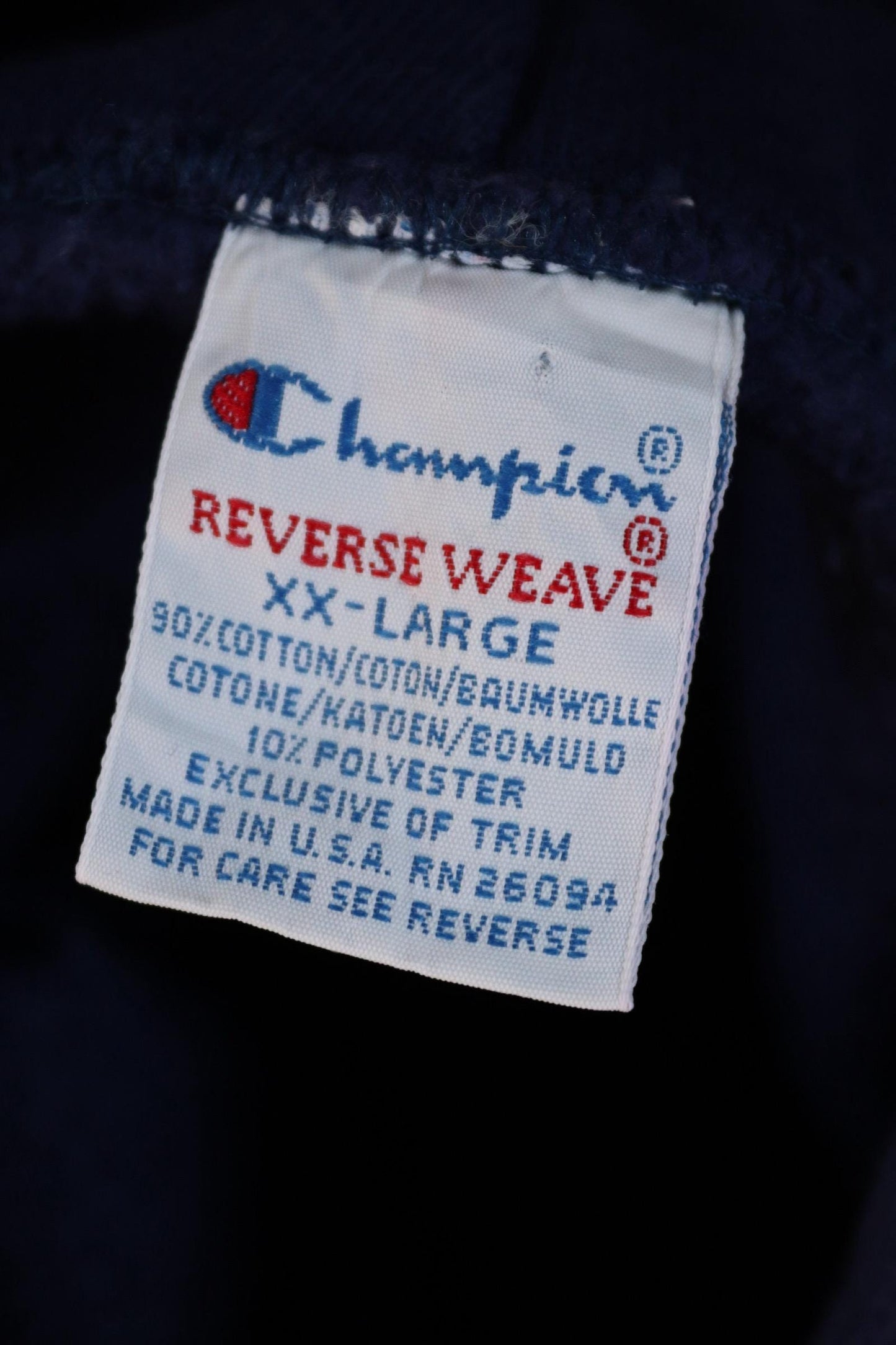 Vintage 1990s 90s Champion navy blue plain hooded sweatshirt 51" chest sports sportswear reverse weave hoodie