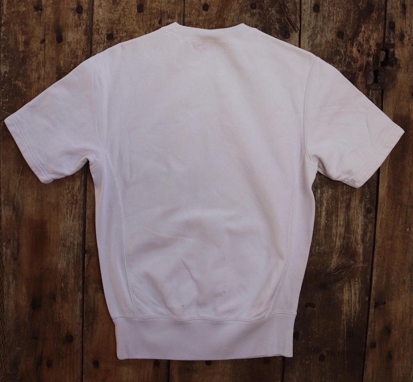 Vintage 1990s 90s Champion white plain short sleeve warm up sweatshirt 39" chest sports sportswear reverse weave