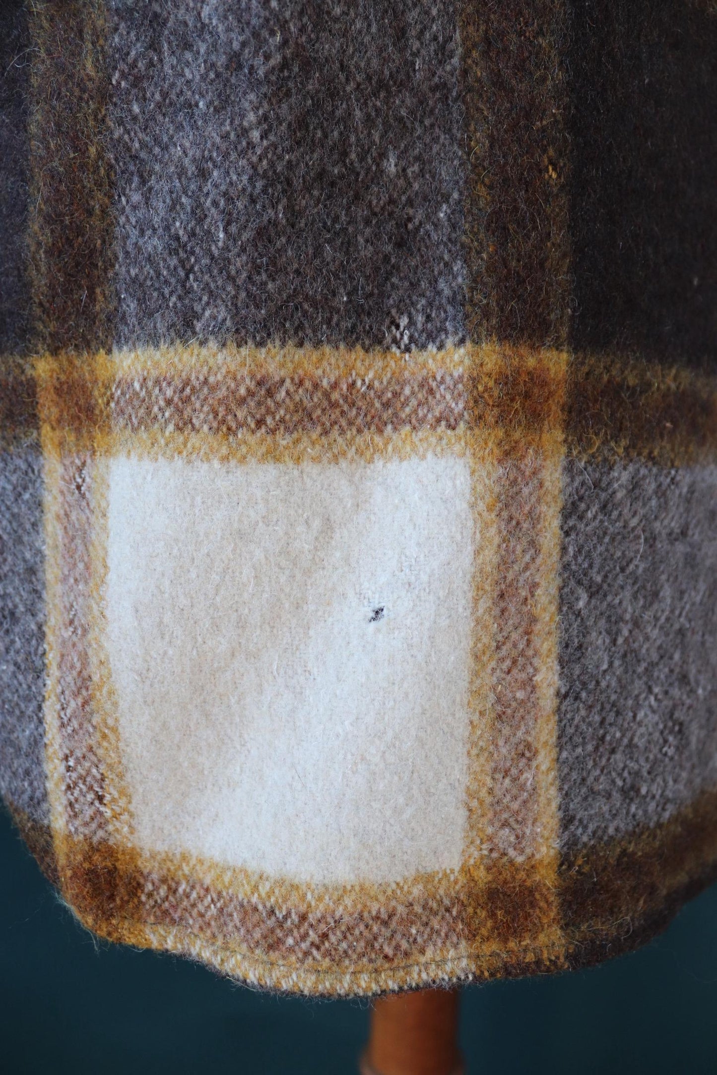 Vintage 1970s 70s his plaid checked cream brown camp shirt hiking camping CPO thick wool 48” chest logger workwear