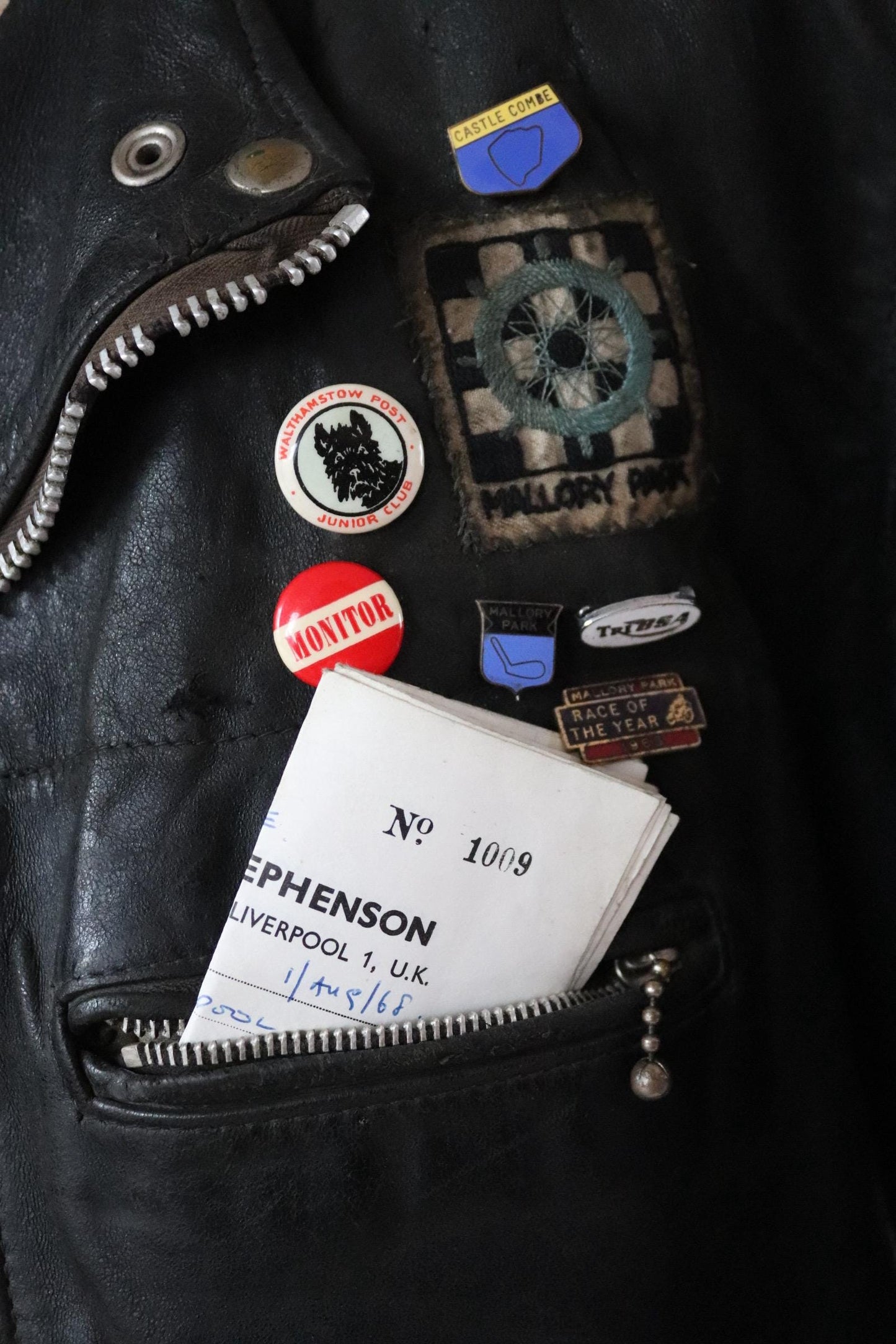 Vintage 1960s 60s black leather jacket Aviakit Lewis Leathers biker motorcycle 45” chest ball chain Lightning zipper patches BSA