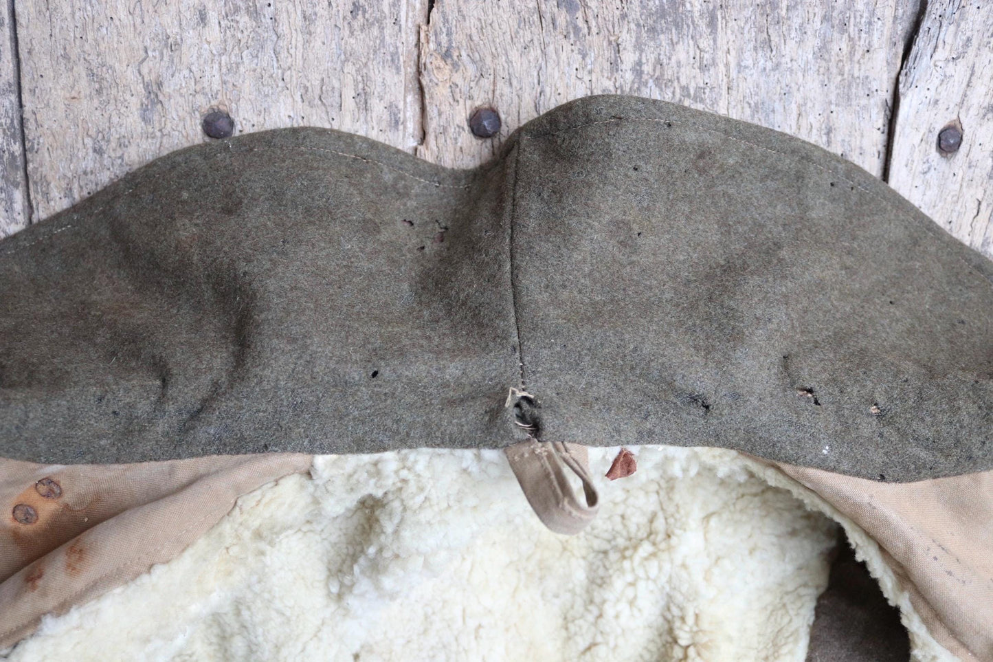 Vintage 1940s 40s WW2 British army military Tropal coat canvas sheepskin 49” chest work workwear chore shawl collar LRDG