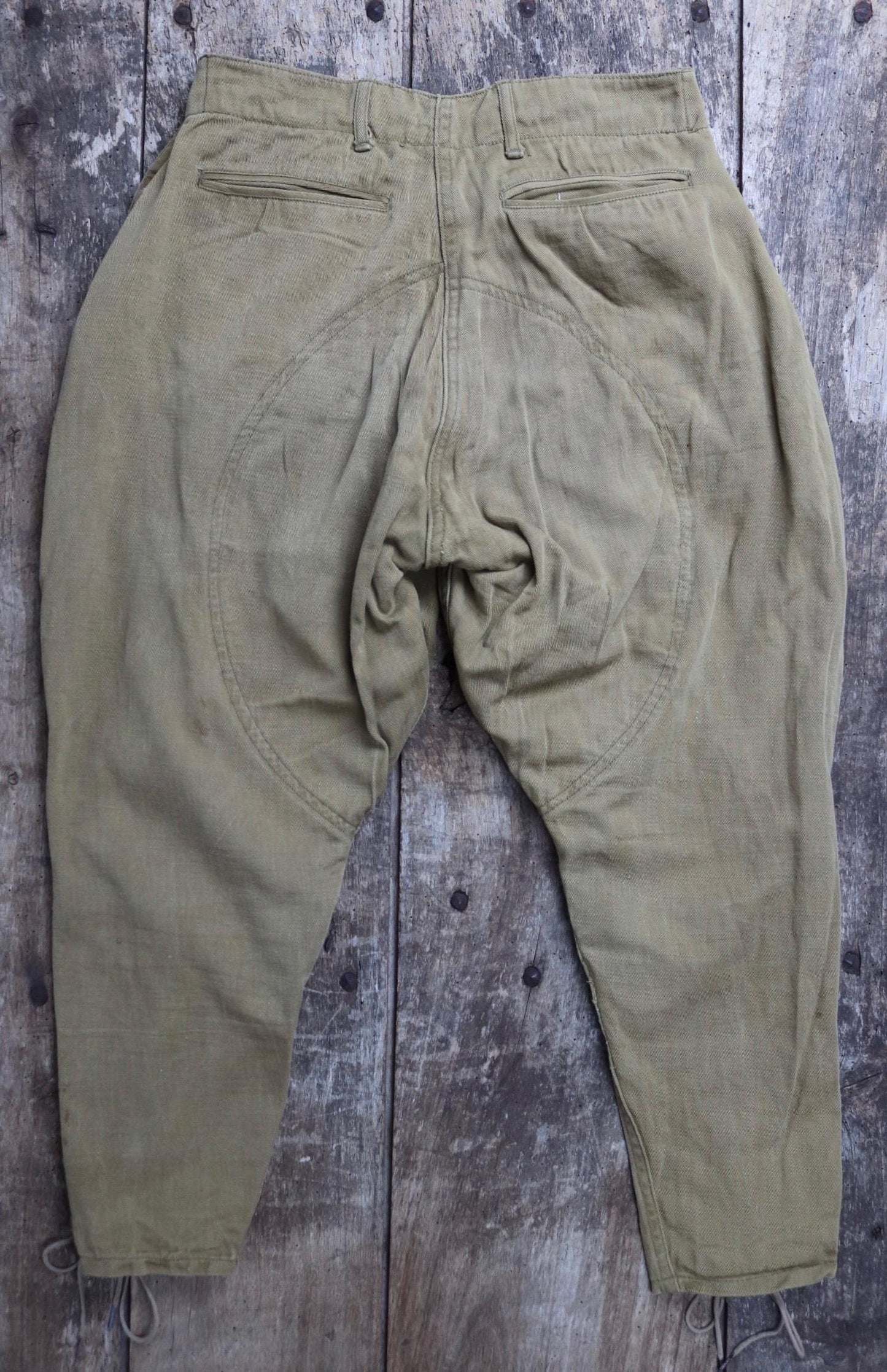 Vintage 1940s jodhpurs riding workwear khaki brown cotton twill hunting breeches 29” x 24” Union Made work chore lace up