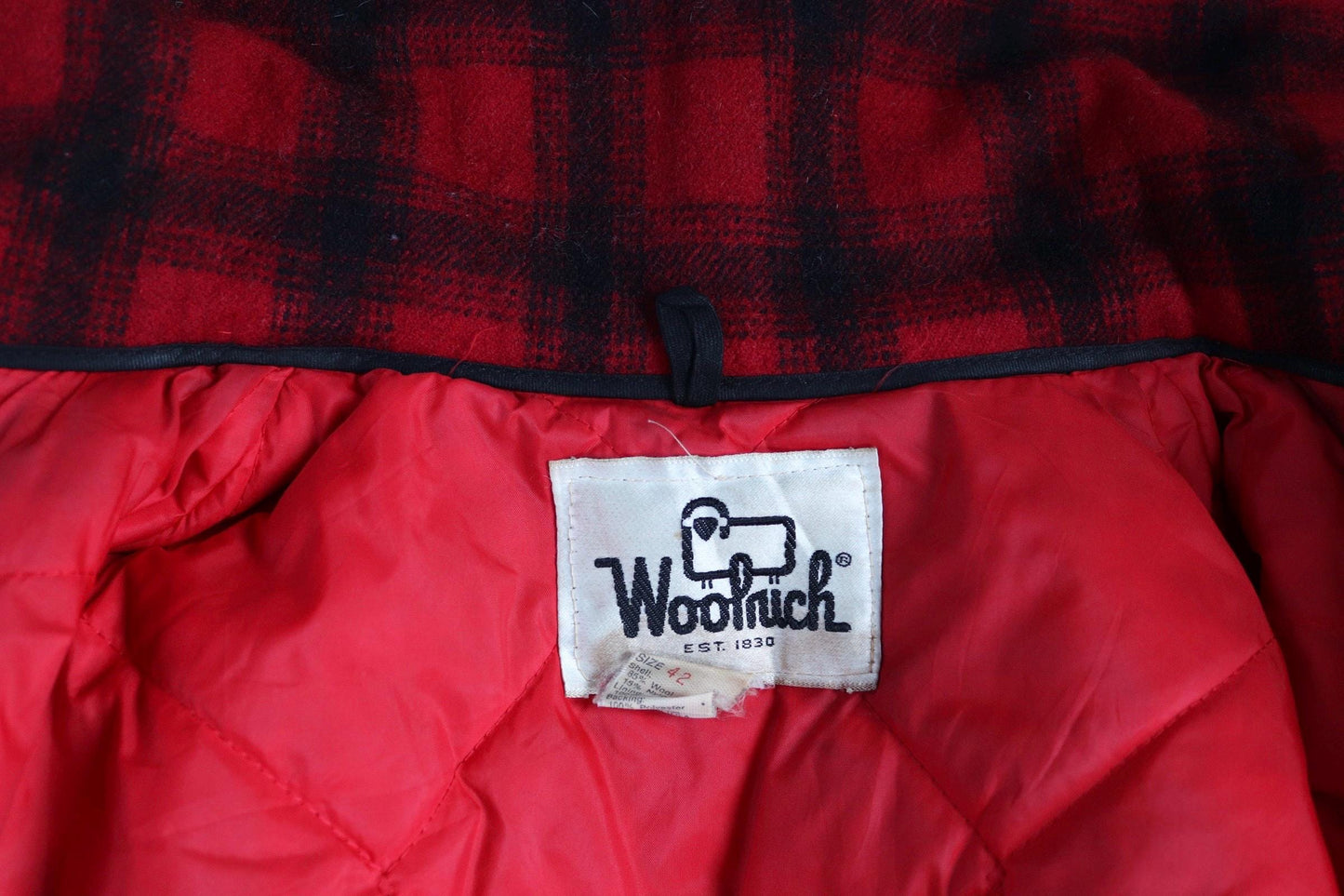 Vintage 1970s 70s 1980s 80s red black plaid Woolrich buffalo wool hunting mackinaw jacket 48” chest workwear work chore checked