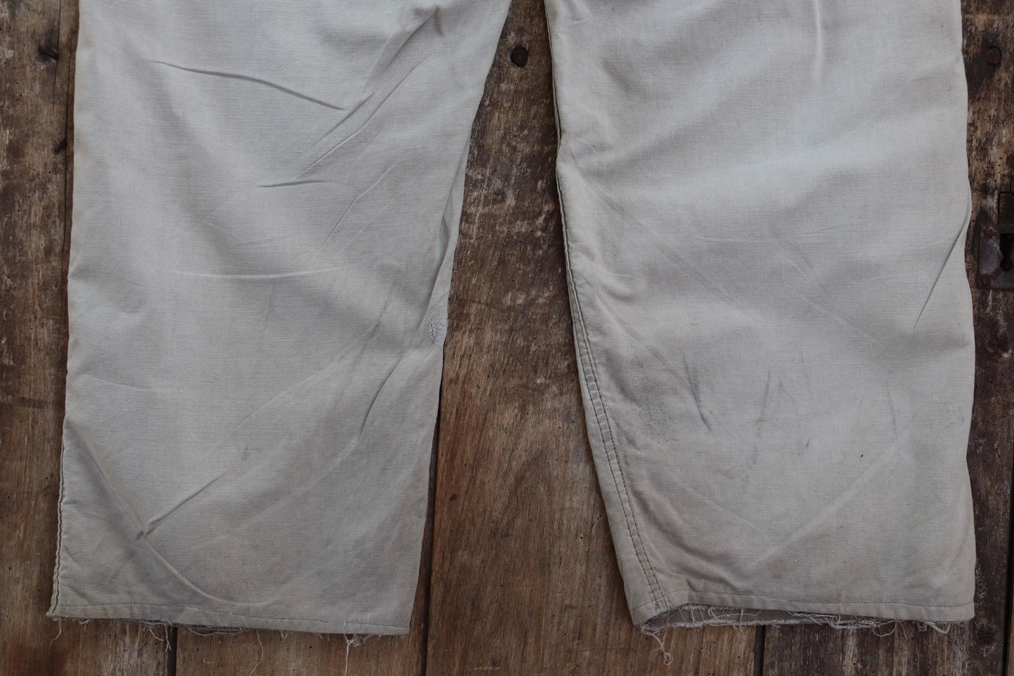 Vintage 1940s 40s 1950s 50s Swedish military cotton twill utility field trousers pants workwear work chore buckle cinch back 41” x 27”