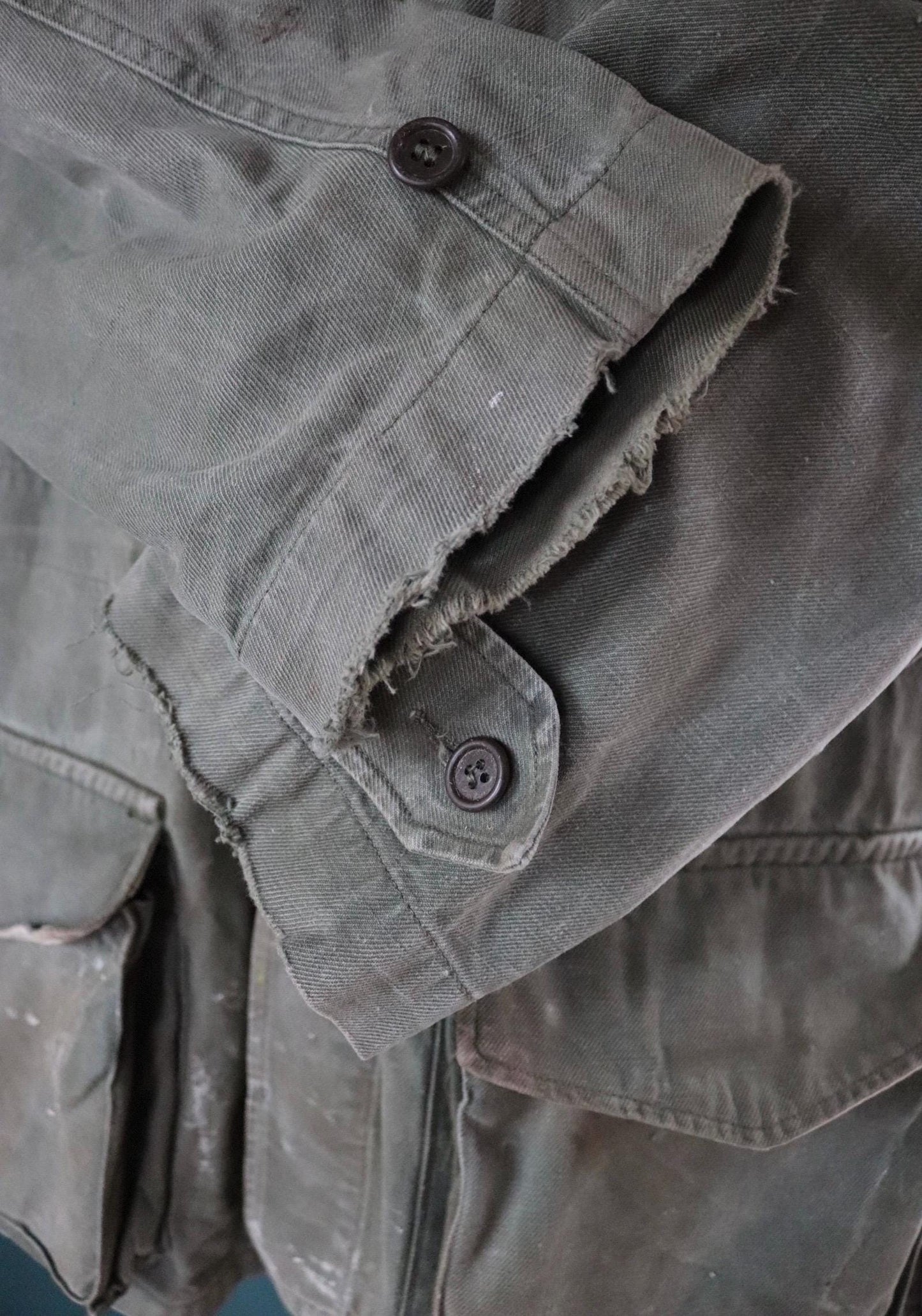 Vintage French army jacket 1950s M47 M 47 field utility military 46” chest khaki green