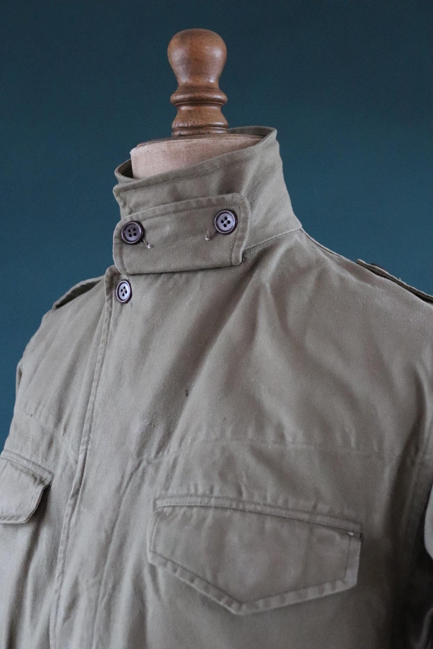 Vintage French army jacket 1950s M47 M 47 field utility military 44” chest khaki green