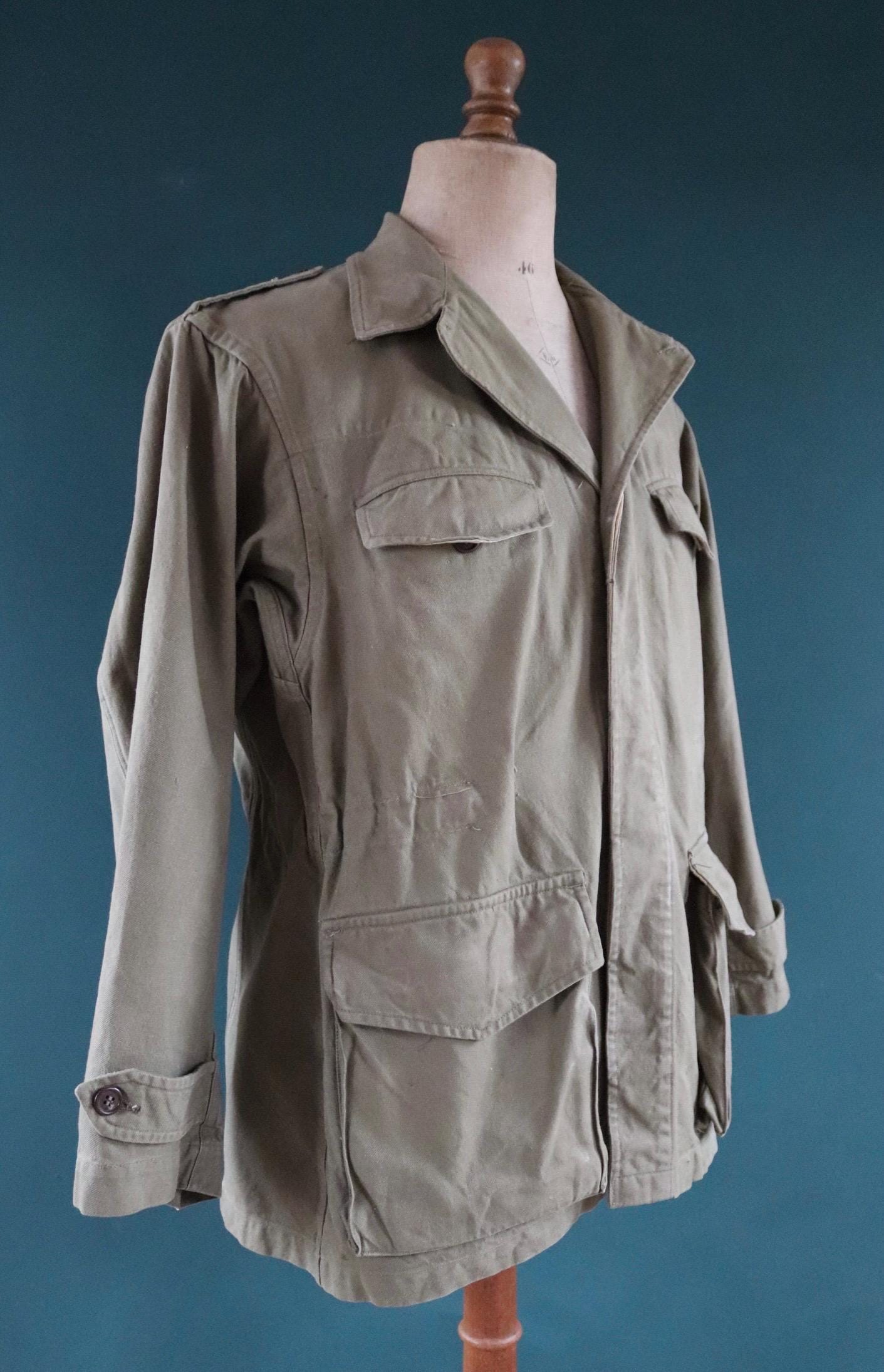 Vintage French army jacket 1950s M47 M 47 field utility military 44” chest khaki green