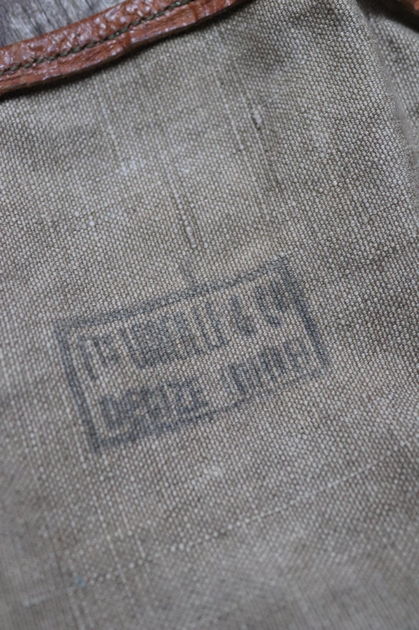 Vintage 1950s 50s French army military Lafuma khaki green rucksack backpack leather cotton canvas camping gear hiking metal frame