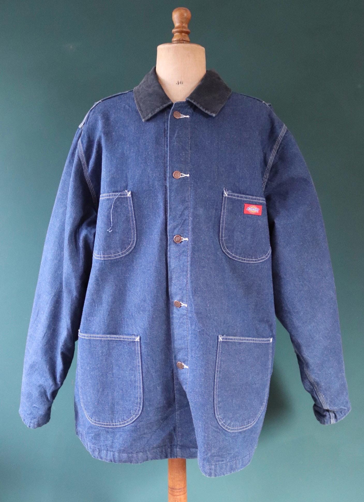 Vintage 1990s 90s Dickies blue denim blanket lined barn chore jacket workwear work chore 59” chest