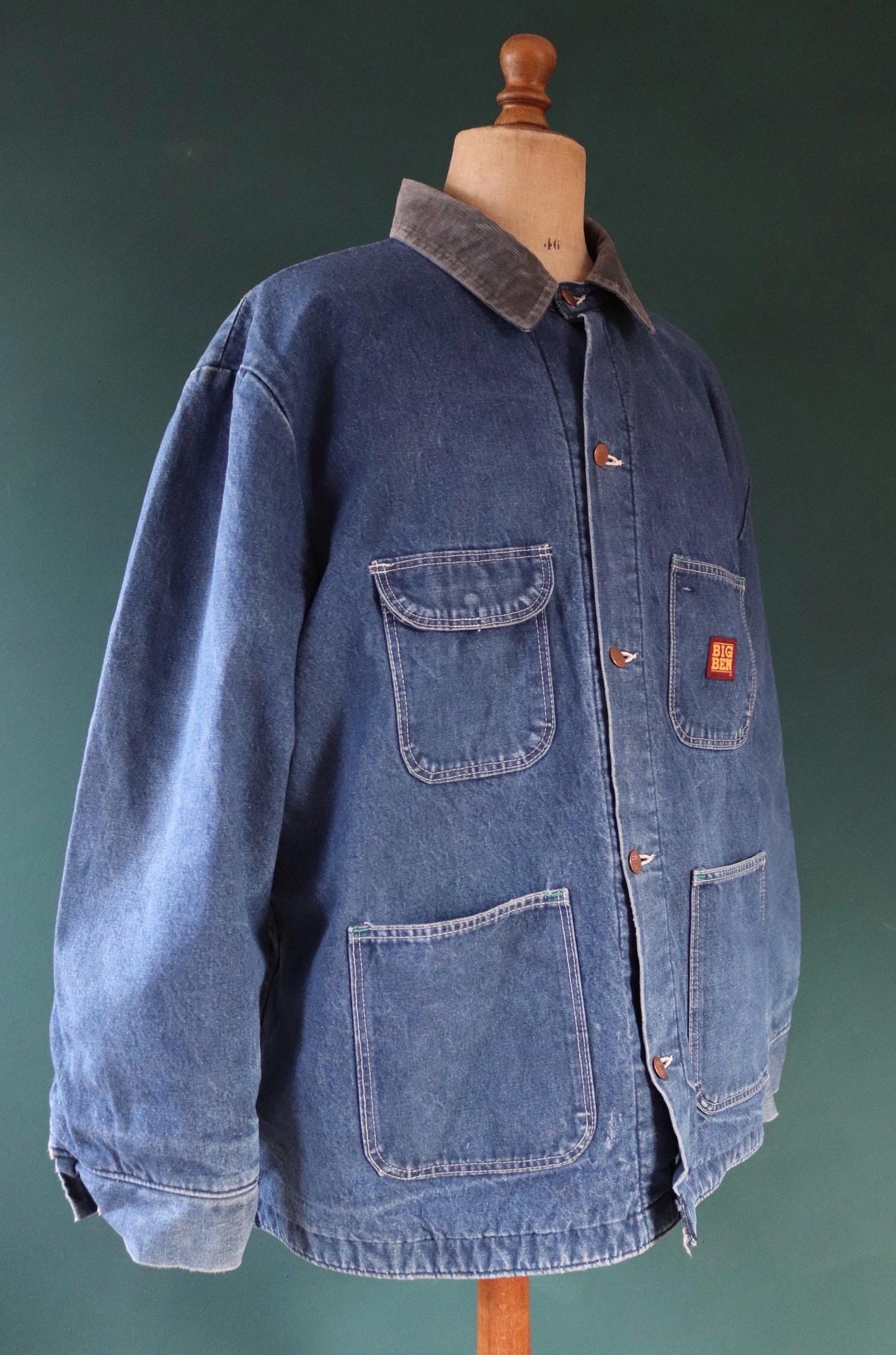Vintage 1990s 90s Big Ben blue denim blanket lined barn chore jacket workwear work chore 56” chest insulated