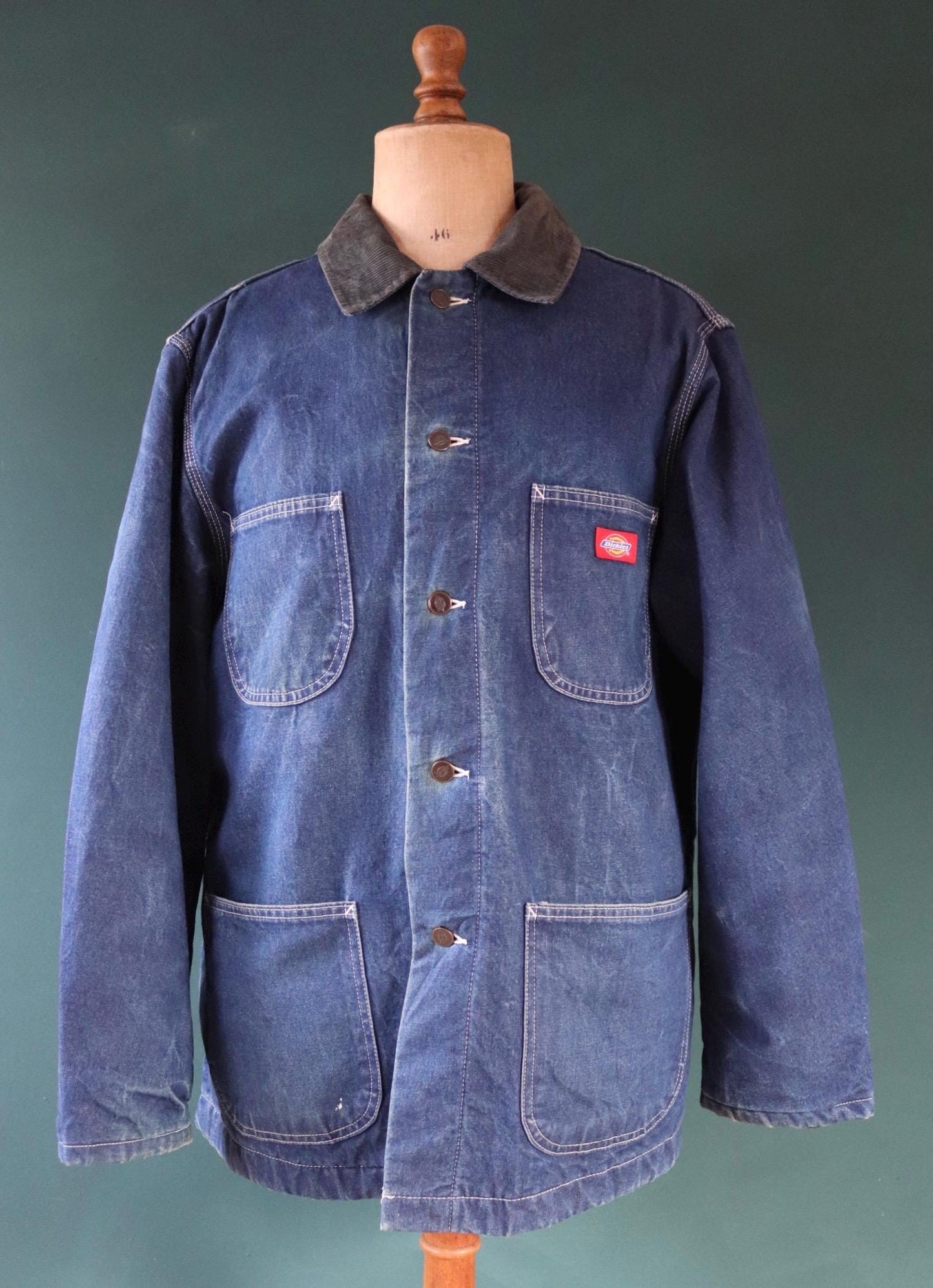 Vintage 1990s 90s Dickies blue denim blanket lined barn chore jacket workwear work chore 50” chest