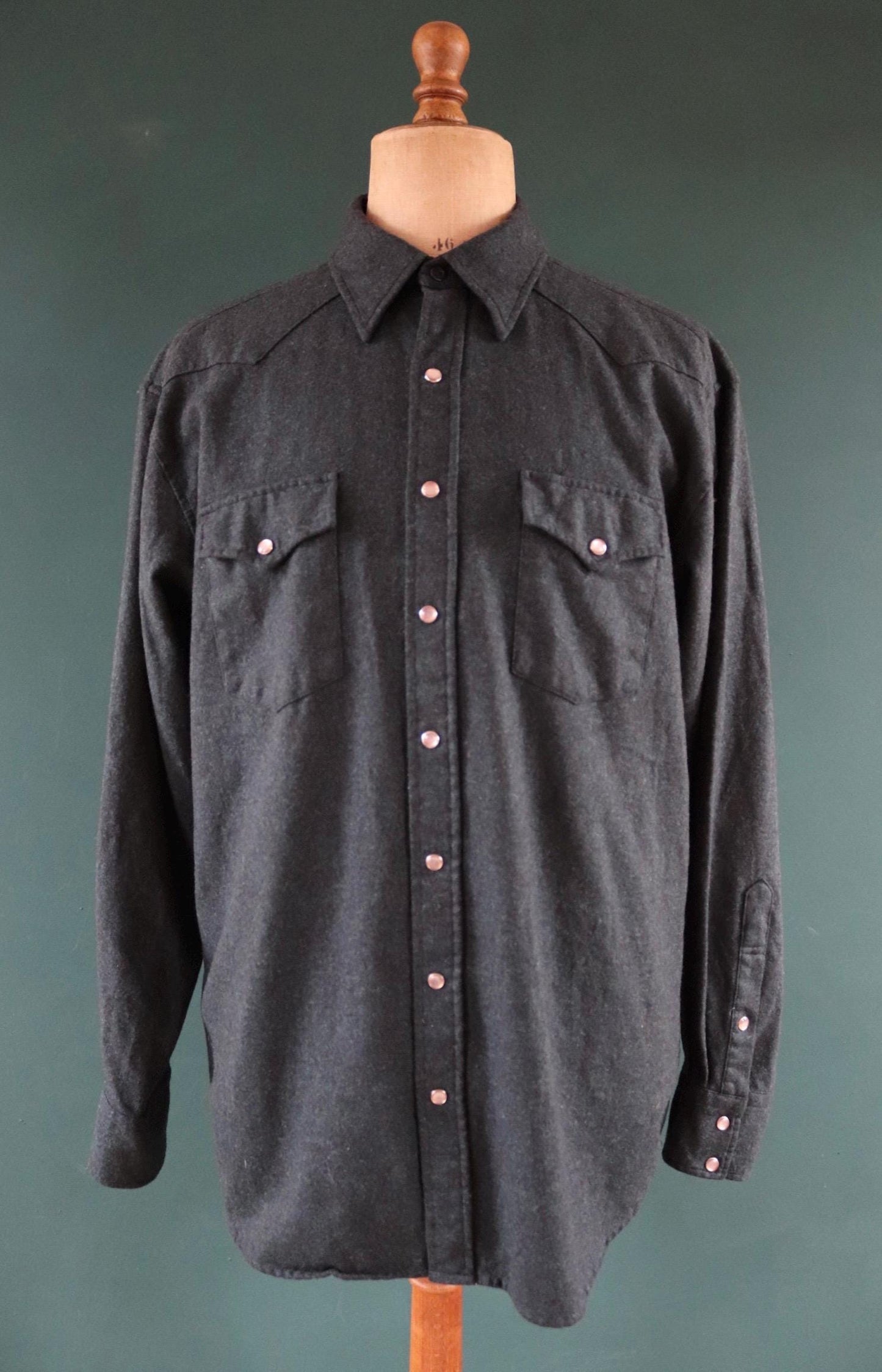 Vintage Pendleton blue teal green wool plain marl Western cowboy shirt 50" chest pearl snaps