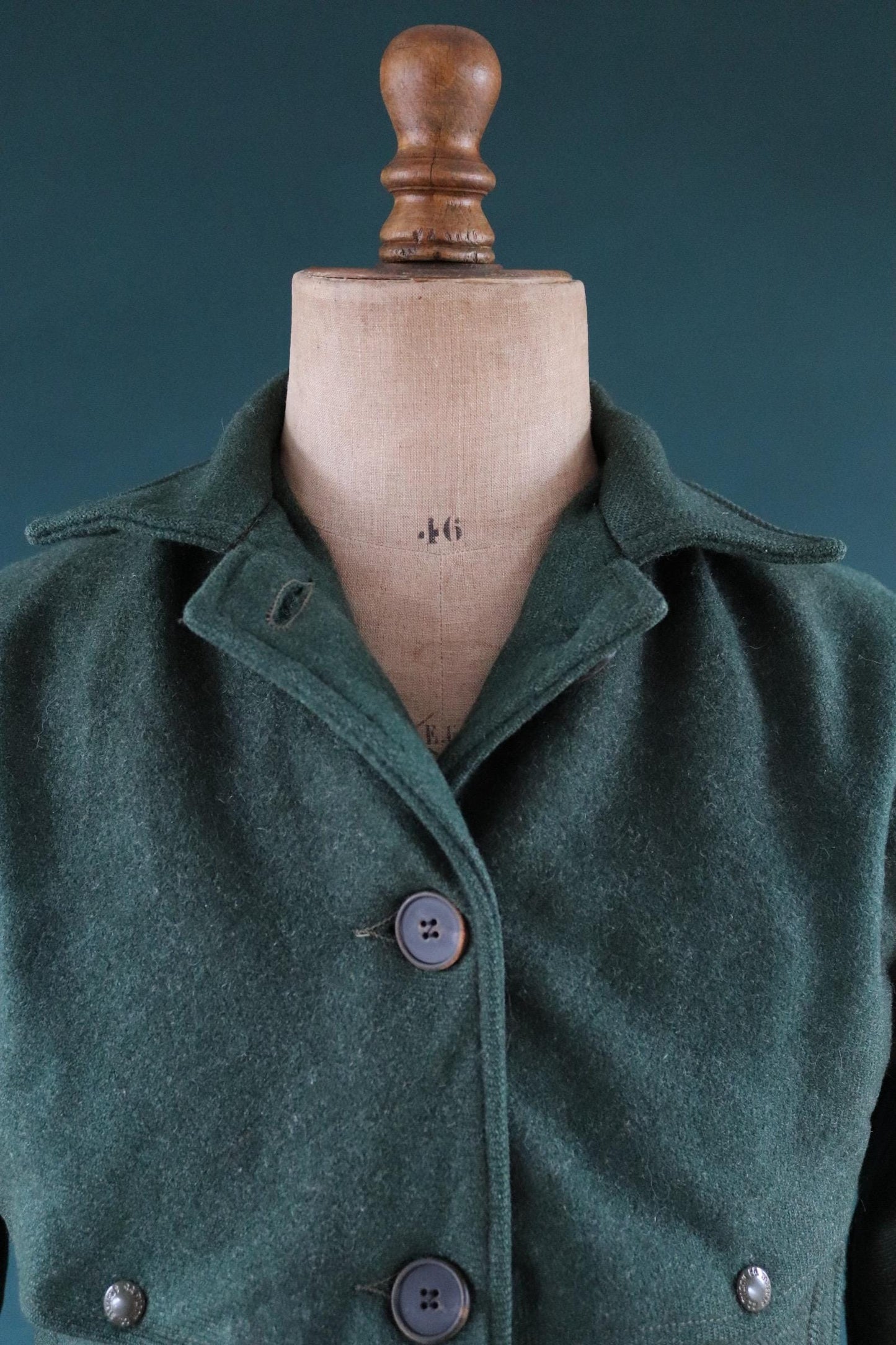 Vintage CC Filson plain forest green wool cruiser shirt jacket CPO 40” chest workwear work chore logger camp hunting