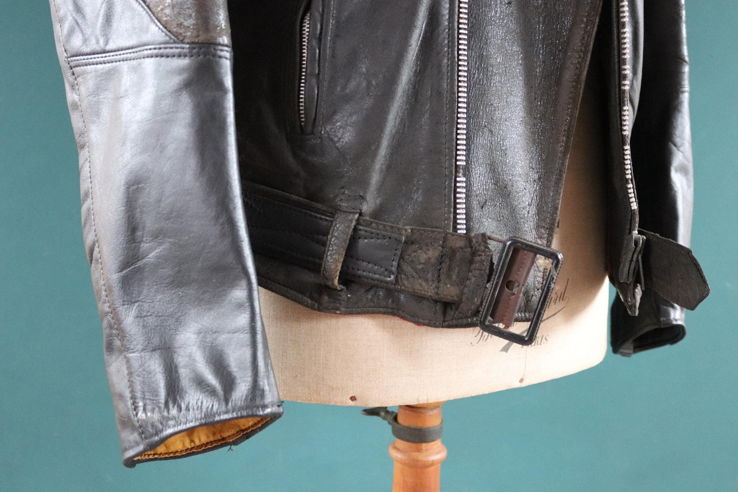 Vintage 1960s 60s black leather jacket Aviakit Lewis Leathers biker motorcycle 45” chest ball chain Lightning zipper patches BSA