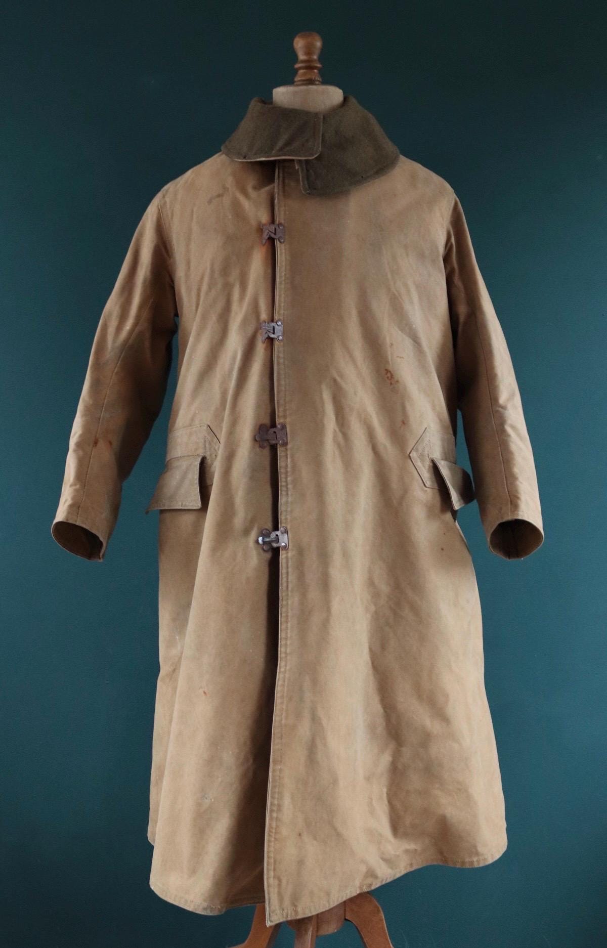 Vintage 1940s 40s WW2 British army military Tropal coat canvas sheepskin 49” chest work workwear chore shawl collar LRDG
