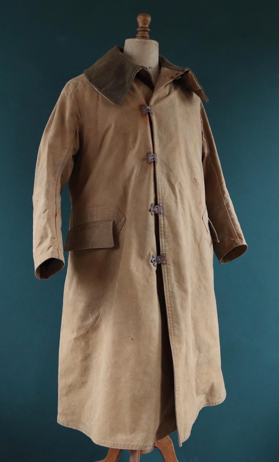 Vintage 1940s 40s WW2 British army military Tropal coat canvas sheepskin 49” chest work workwear chore shawl collar LRDG