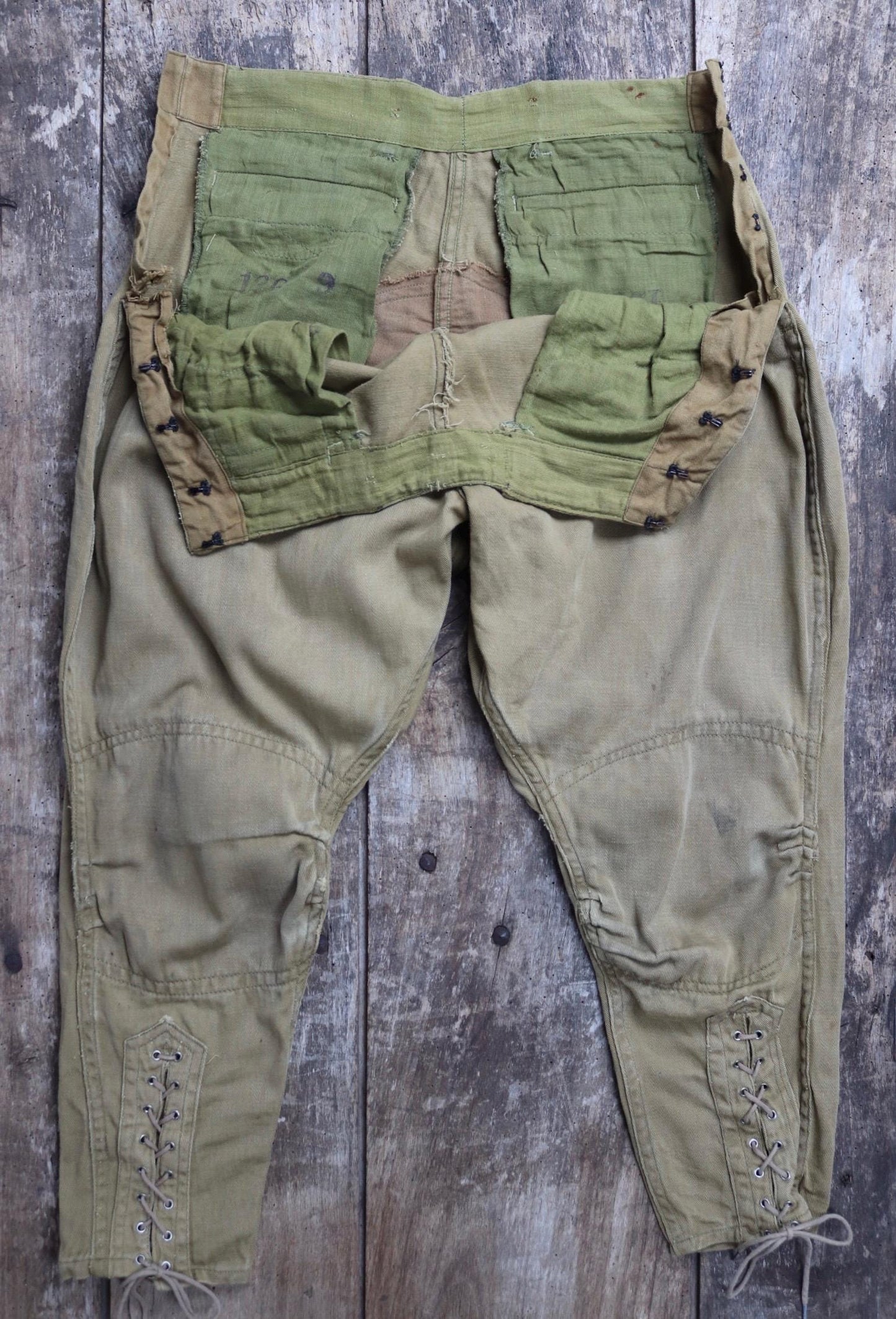 Vintage 1940s jodhpurs riding workwear khaki brown cotton twill hunting breeches 29” x 24” Union Made work chore lace up