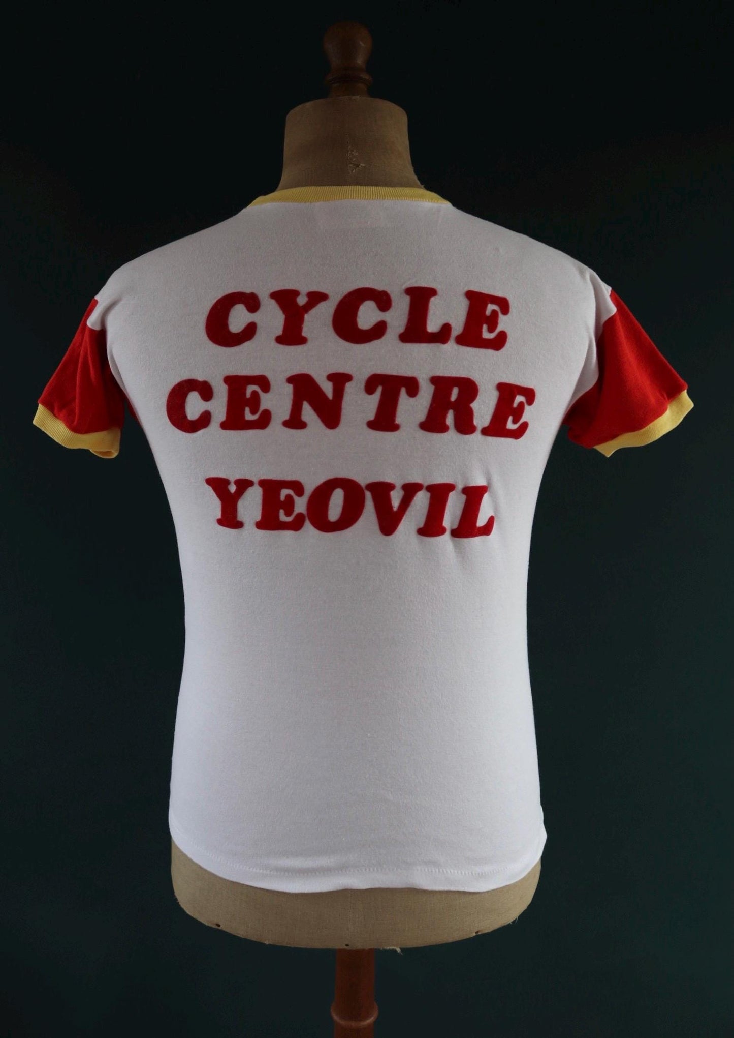 Vintage 1970s 70s red yellow black Raleigh Yeovil cycling centre t shirt top 36" chest made in England mod Tour de France