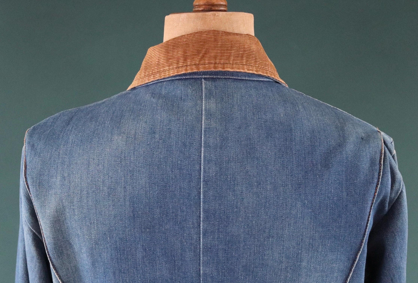 Vintage 1970s 70s 1980s 80s Key Imperial denim quilted lined trucker work jacket 46" chest corduroy collar workwear chore waist cinch