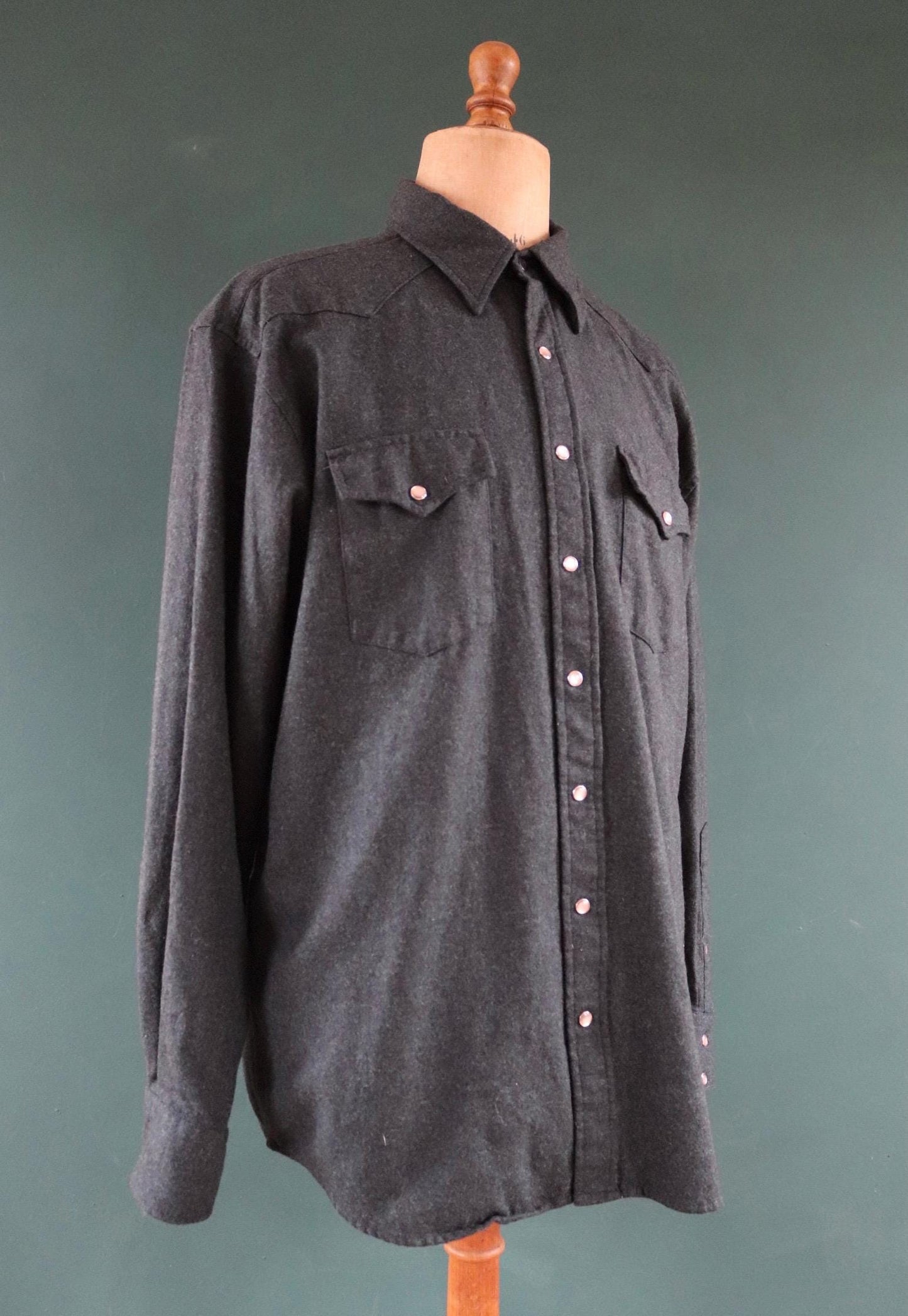 Vintage Pendleton blue teal green wool plain marl Western cowboy shirt 50" chest pearl snaps