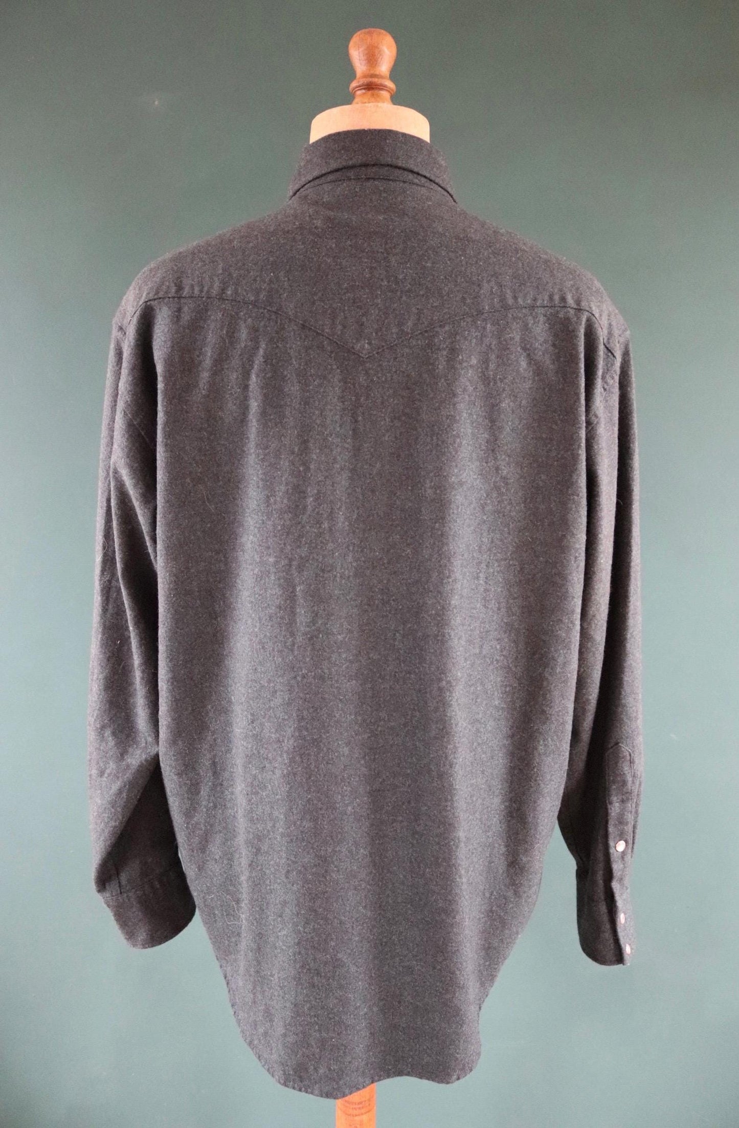 Vintage Pendleton wool shirt - plain blue teal green marl - Western cowboy - 50" chest - pearl snaps