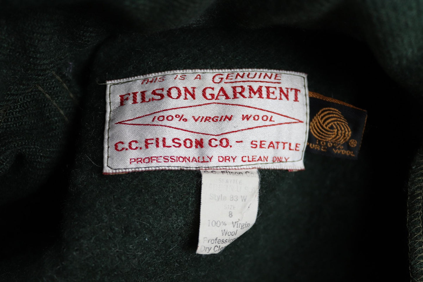 Vintage CC Filson plain forest green wool cruiser shirt jacket CPO 40” chest workwear work chore logger camp hunting