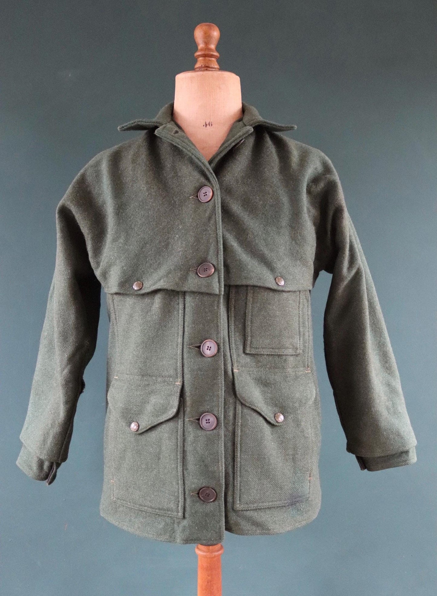 Vintage CC Filson plain forest green wool cruiser shirt jacket CPO 40” chest workwear work chore logger camp hunting