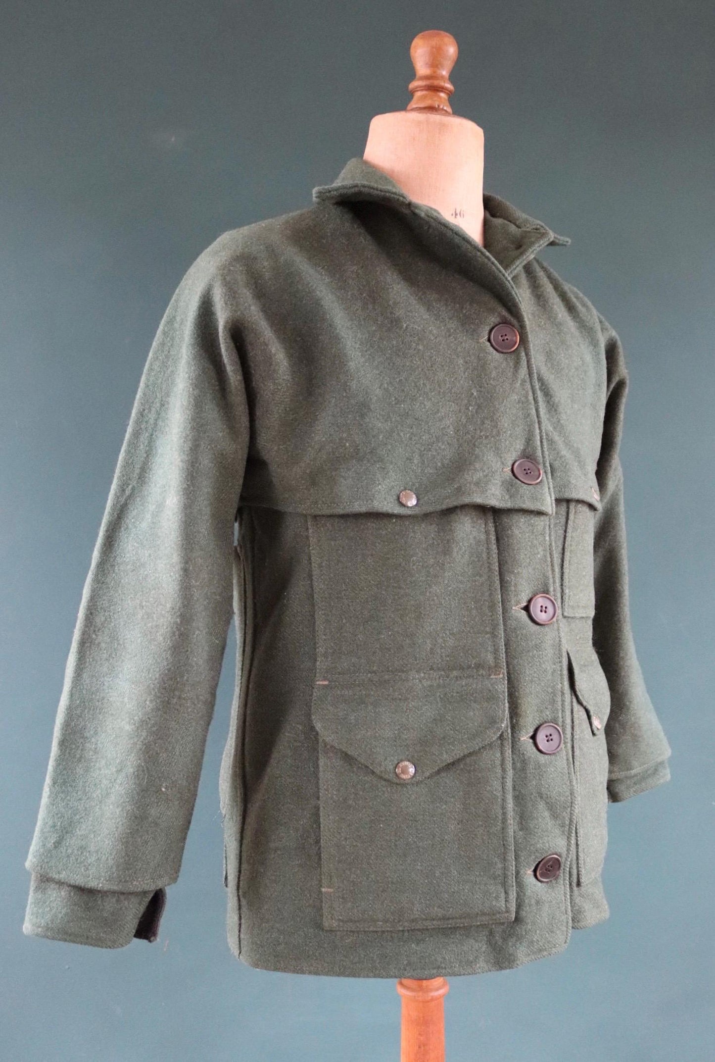 Vintage CC Filson plain forest green wool cruiser shirt jacket CPO 40” chest workwear work chore logger camp hunting