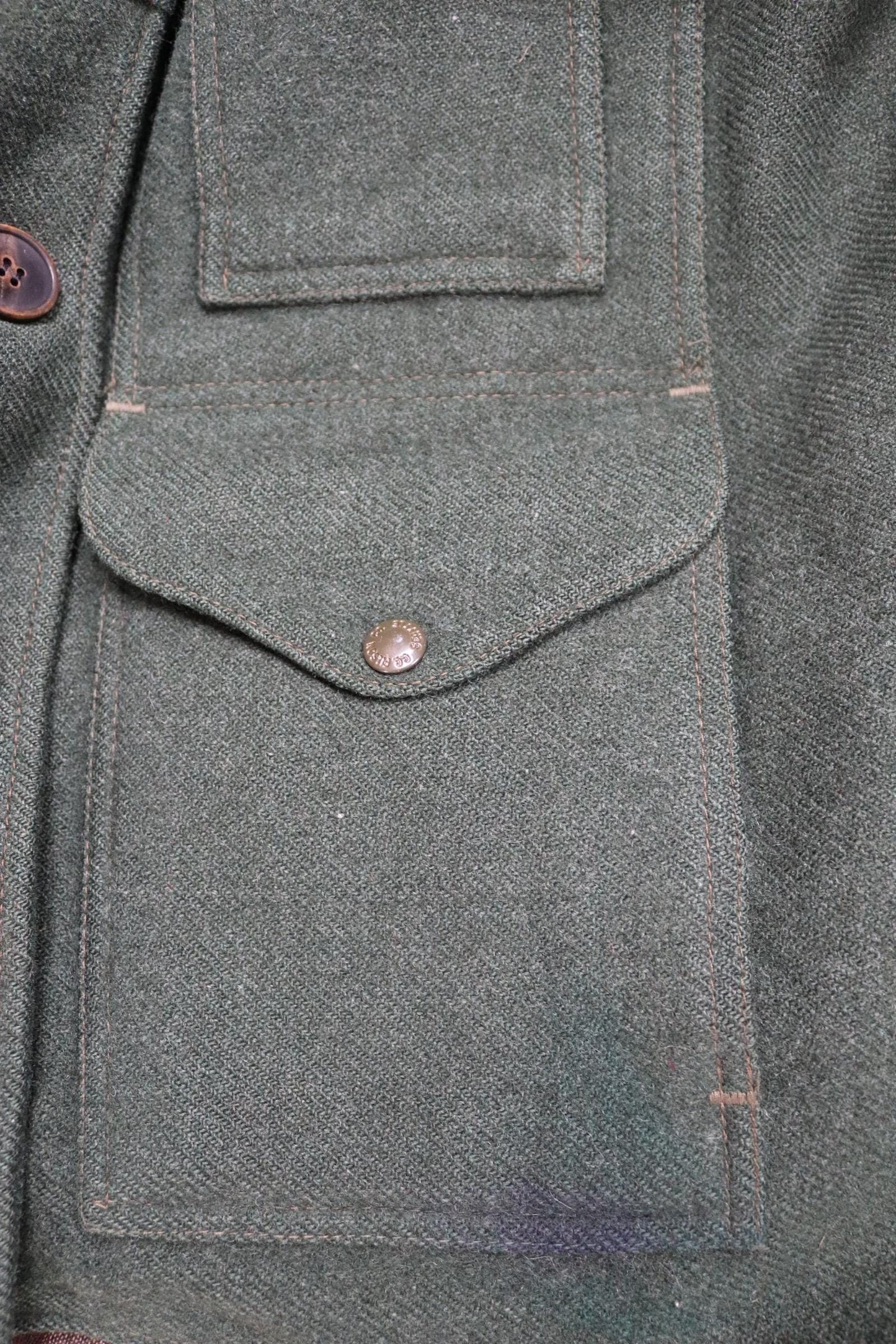Vintage CC Filson plain forest green wool cruiser shirt jacket CPO 40” chest workwear work chore logger camp hunting