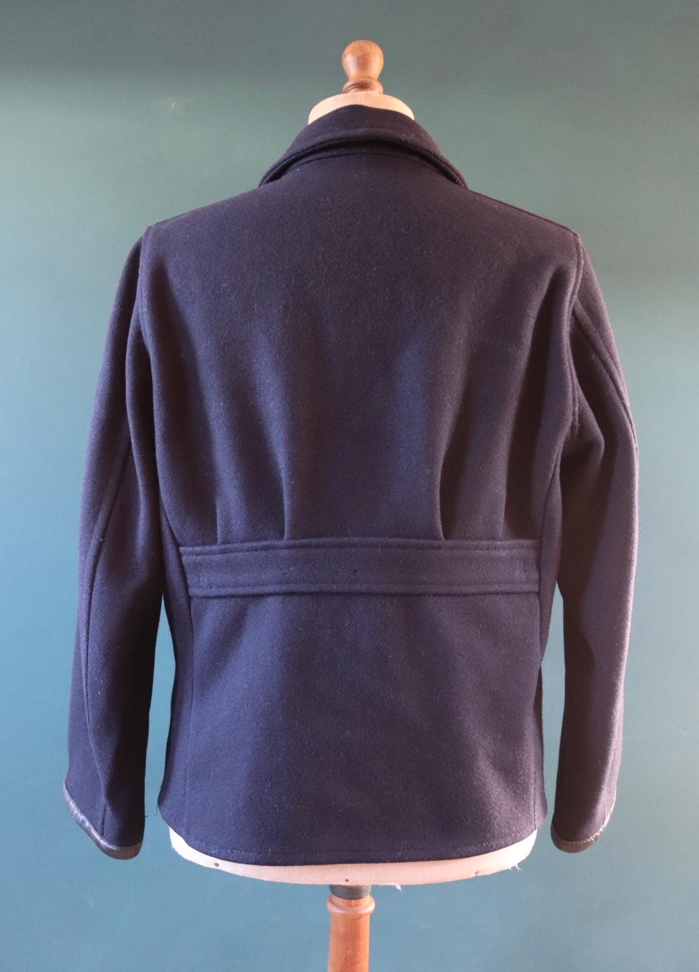 Vintage 1950s 50s Sears Hercules midnight navy blue wool half belt jacket Talon zipper 44” chest car coat
