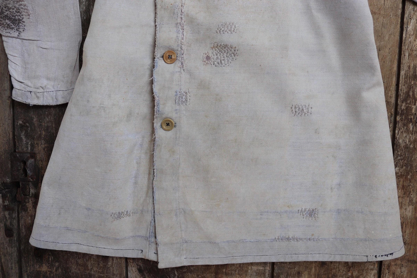 Vintage French workwear antique linen 1800s 1900s kids childrens faded indigo blue school dress smock 34” chest age 4 5 6