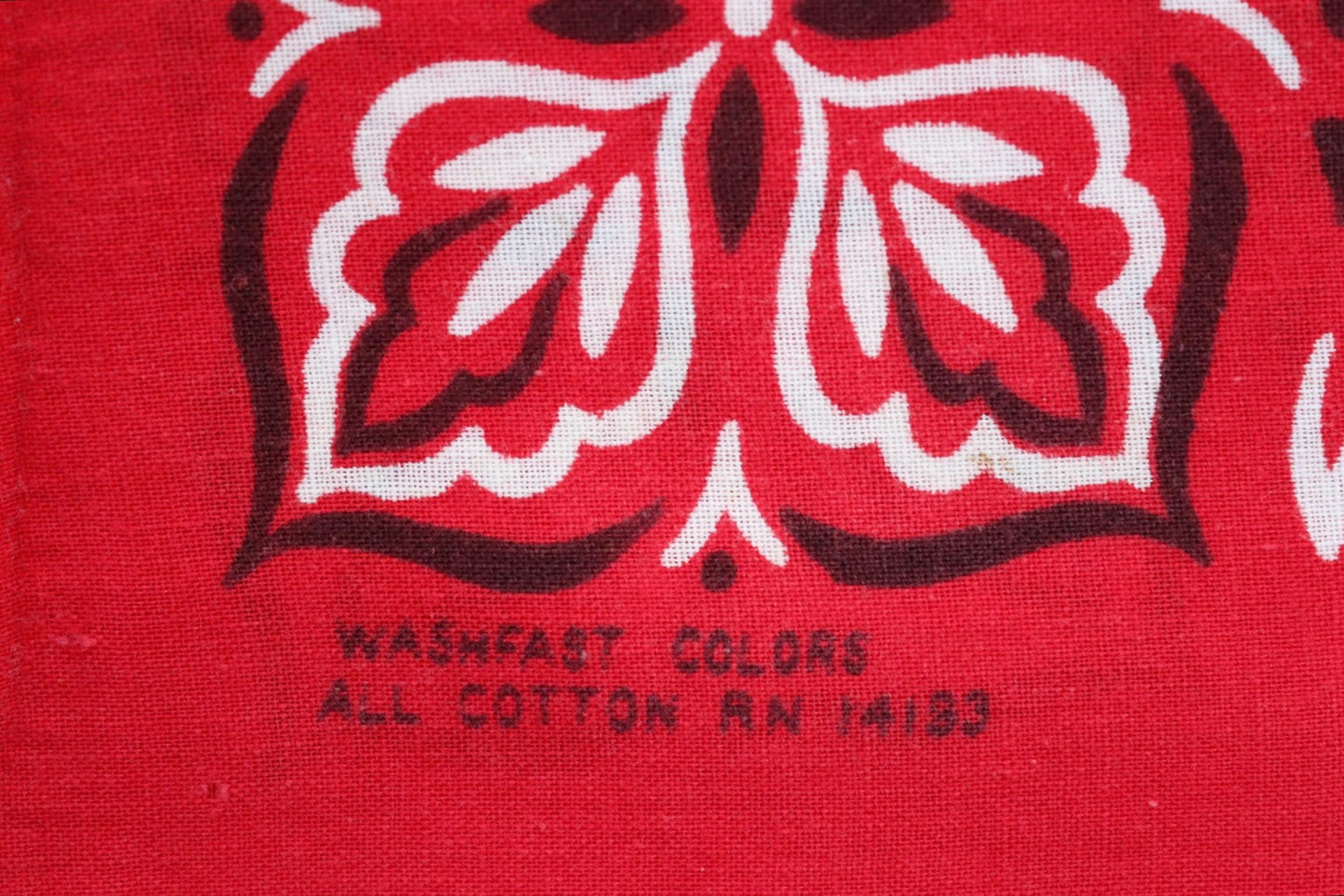 Vintage 1960s 60s turkey red printed bandana pocket square neckerchief cotton color colour fast workwear RN 14133