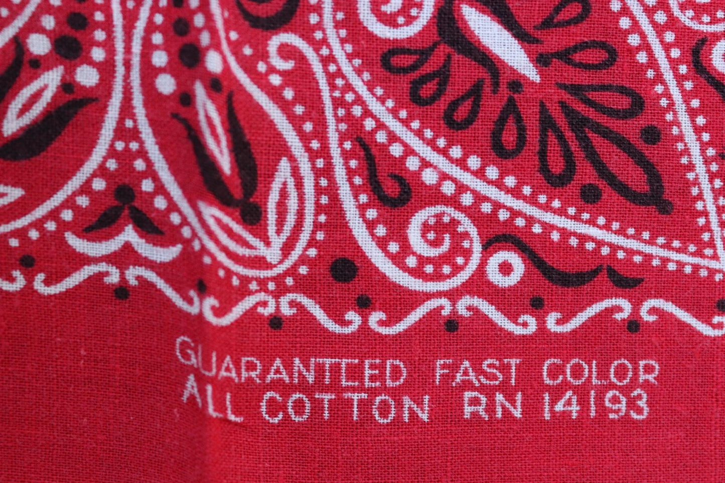 Vintage 1960s 60s turkey red printed bandana pocket square neckerchief cotton color colour fast workwear RN 14193