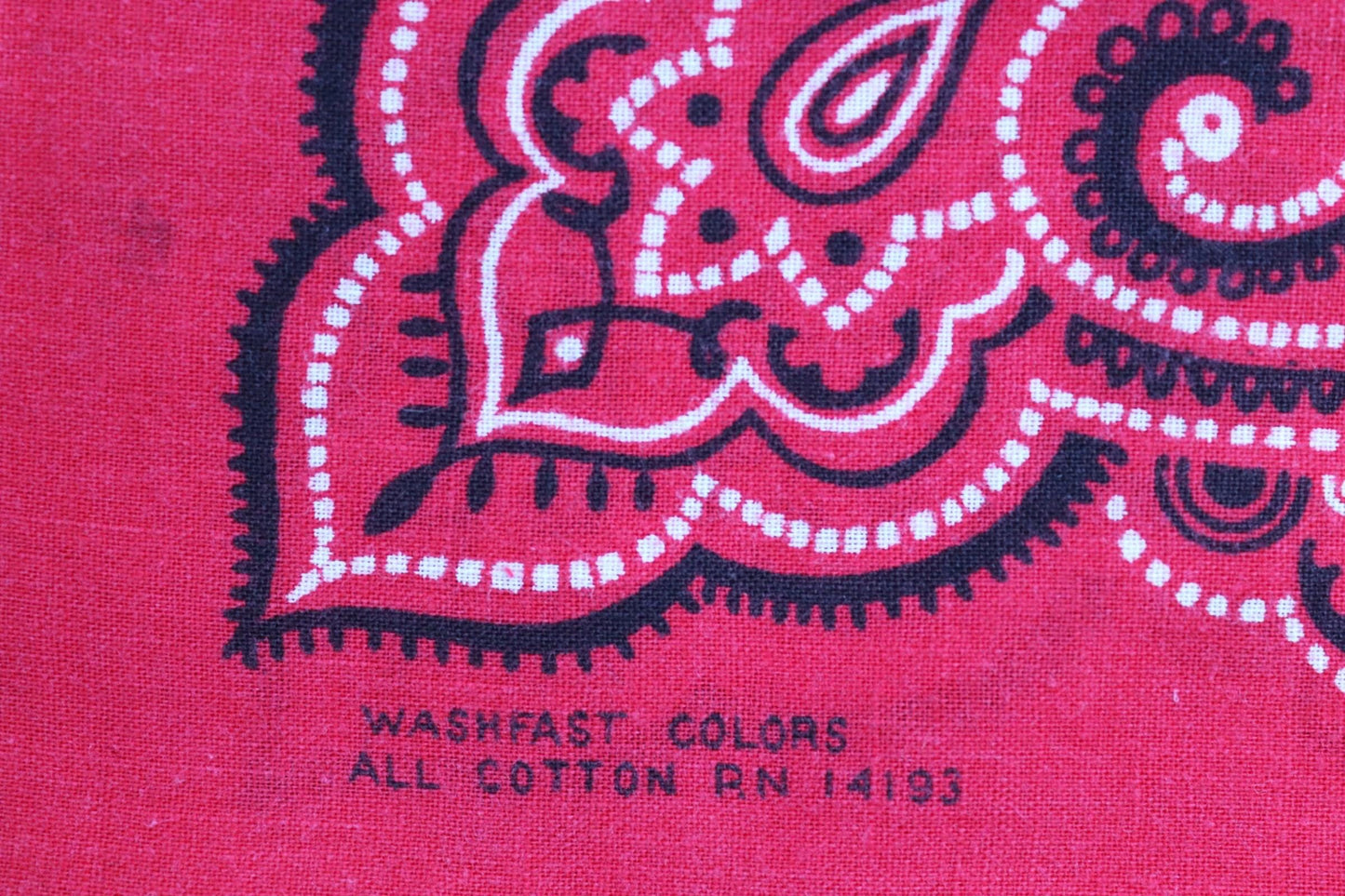 Vintage 1960s 60s turkey red printed bandana pocket square neckerchief cotton color colour fast workwear RN 14193