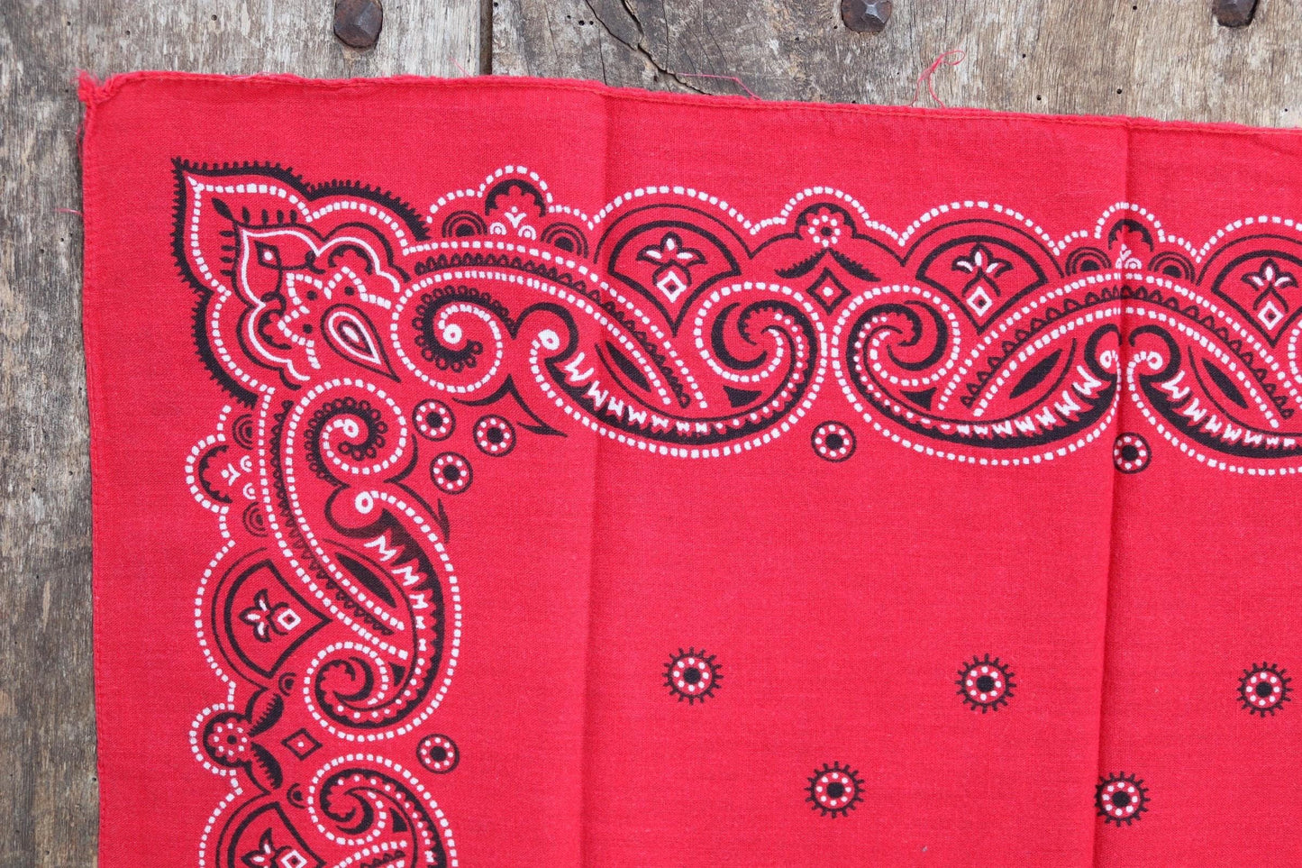 Vintage 1960s 60s turkey red printed bandana pocket square neckerchief cotton color colour fast workwear RN 14193