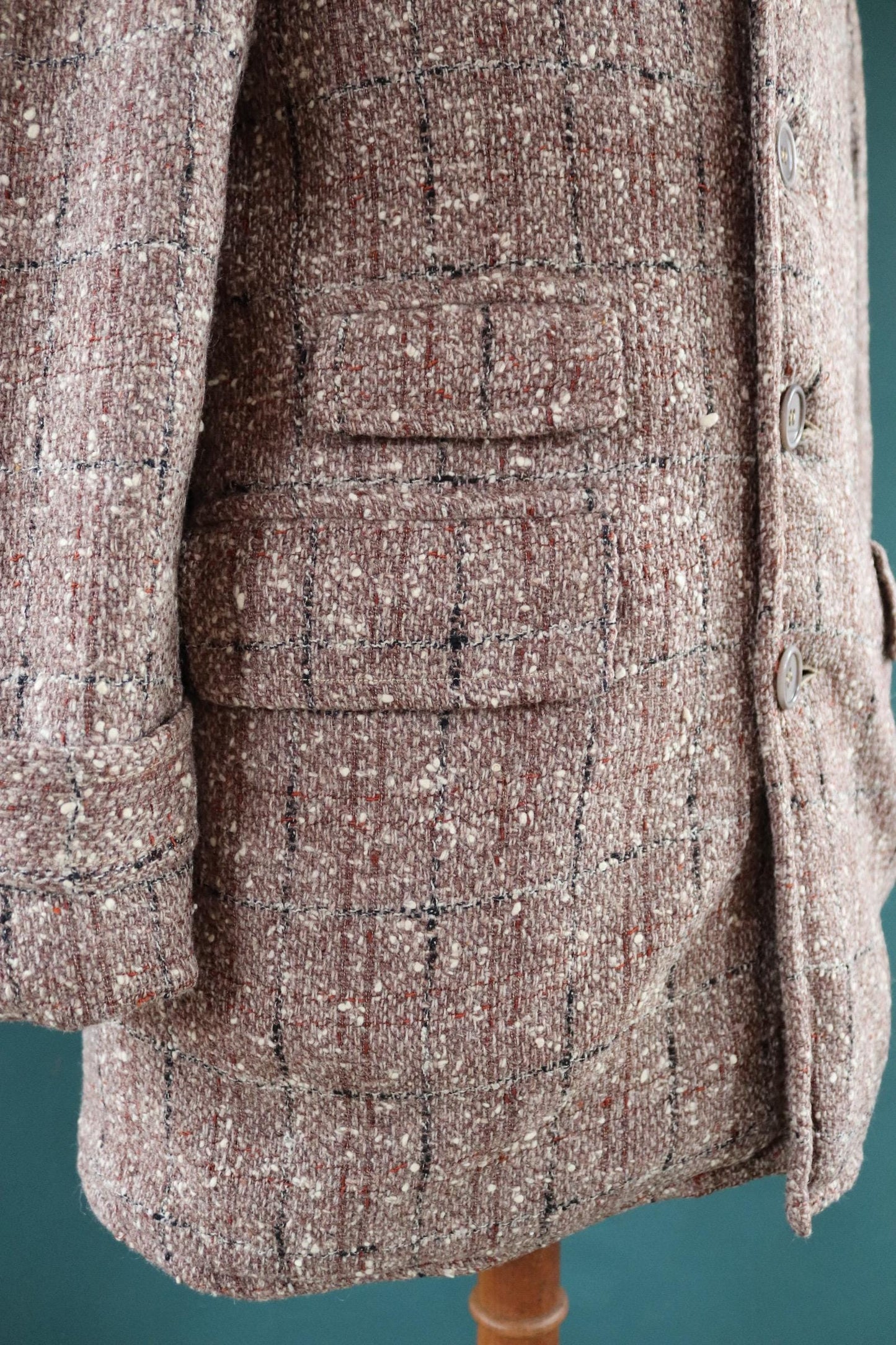 Vintage 1960s 60s 1970s 70s flecked plaid Ken Cory brown car coat jacket 39” chest
