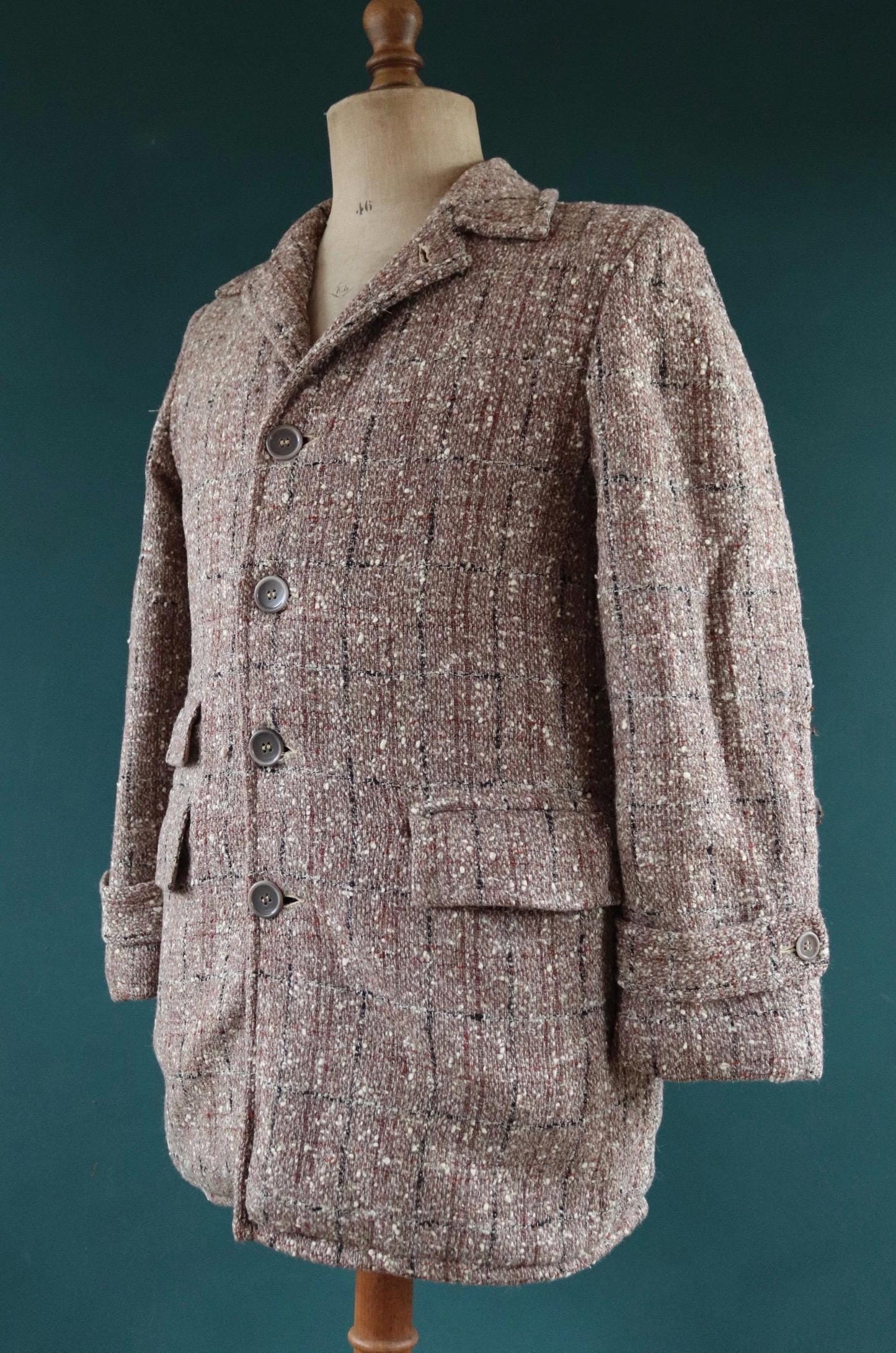Vintage 1960s 60s 1970s 70s flecked plaid Ken Cory brown car coat jacket 39” chest