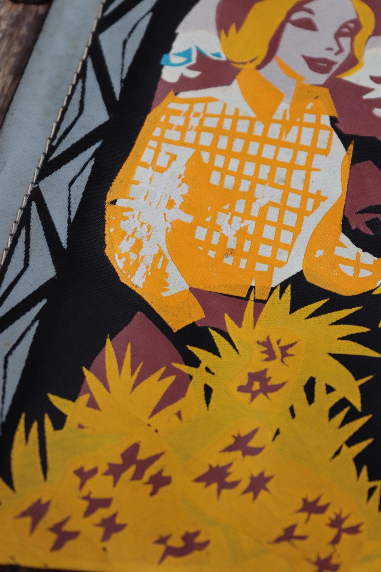Vintage 1950s home decor Brazilian Santos satin mid century tourist souvenir pennant screen printed print