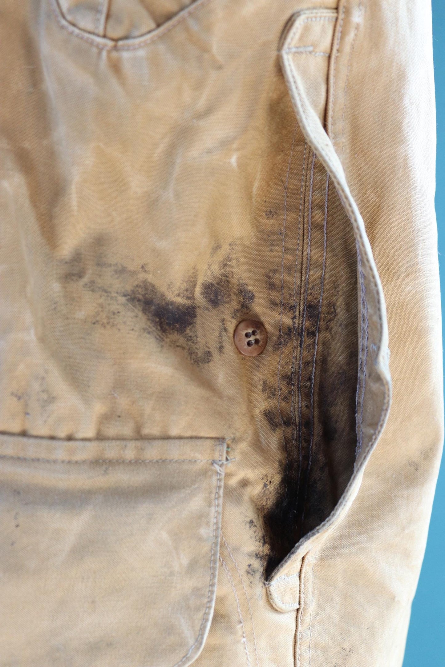 Vintage 1930s Duxbak Utica hunting jacket work workwear chore tan brown duck cotton canvas shooting American 50” chest