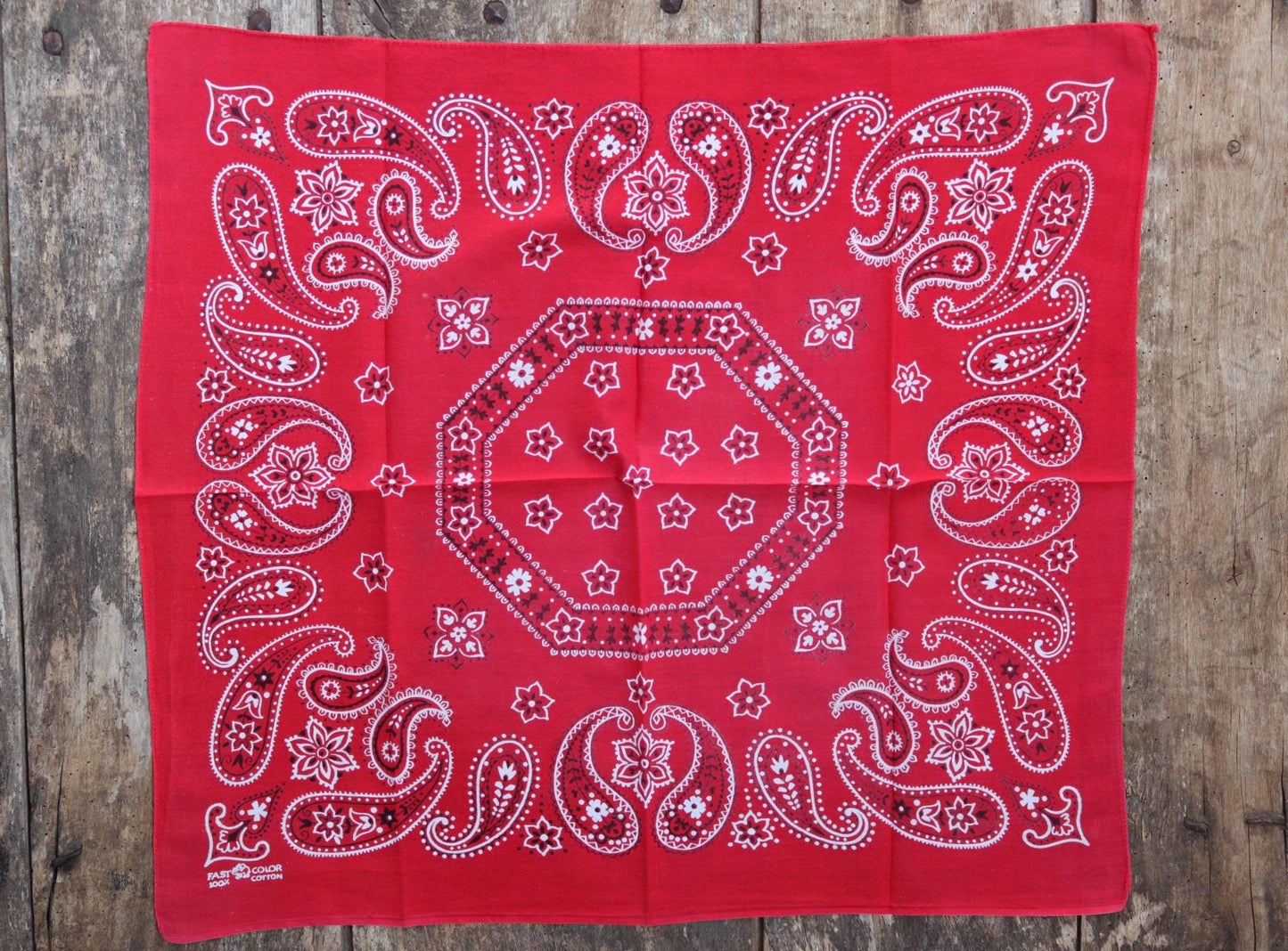 Vintage 1960s 60s trunk up Elephant brand cotton colourfast colorfast turkey red bandana pocket square neckerchief paisley Davis Catterall