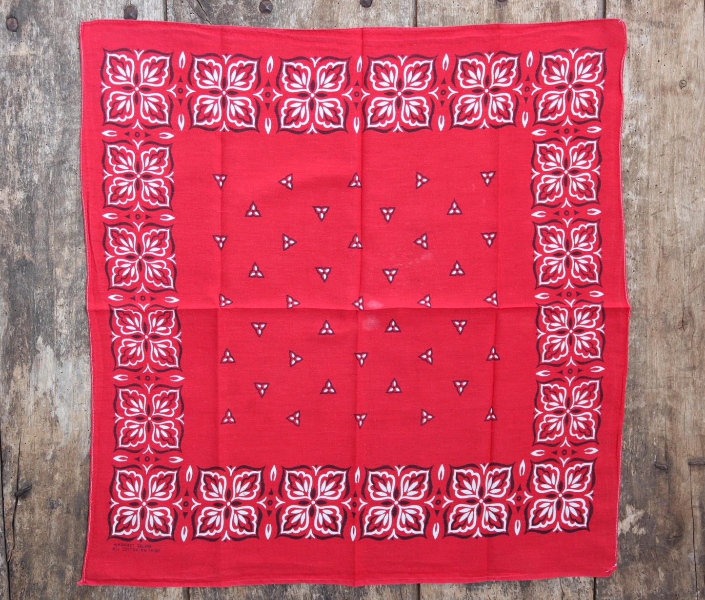 Vintage 1960s 60s turkey red printed bandana pocket square neckerchief cotton color colour fast workwear RN 14133