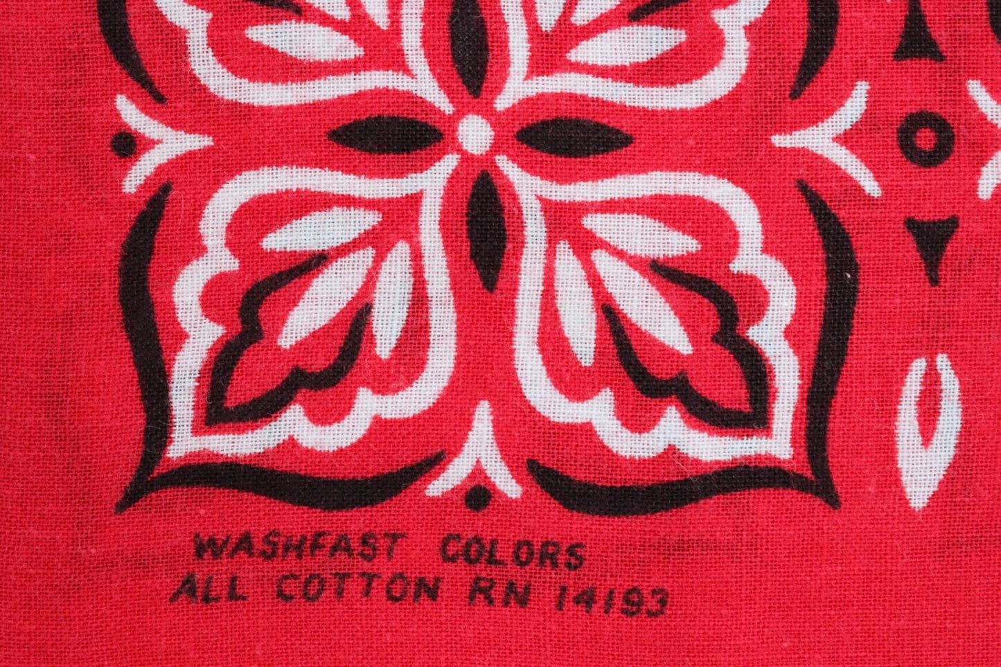 Vintage 1960s 60s turkey red printed bandana pocket square neckerchief cotton color colour fast workwear RN 14193