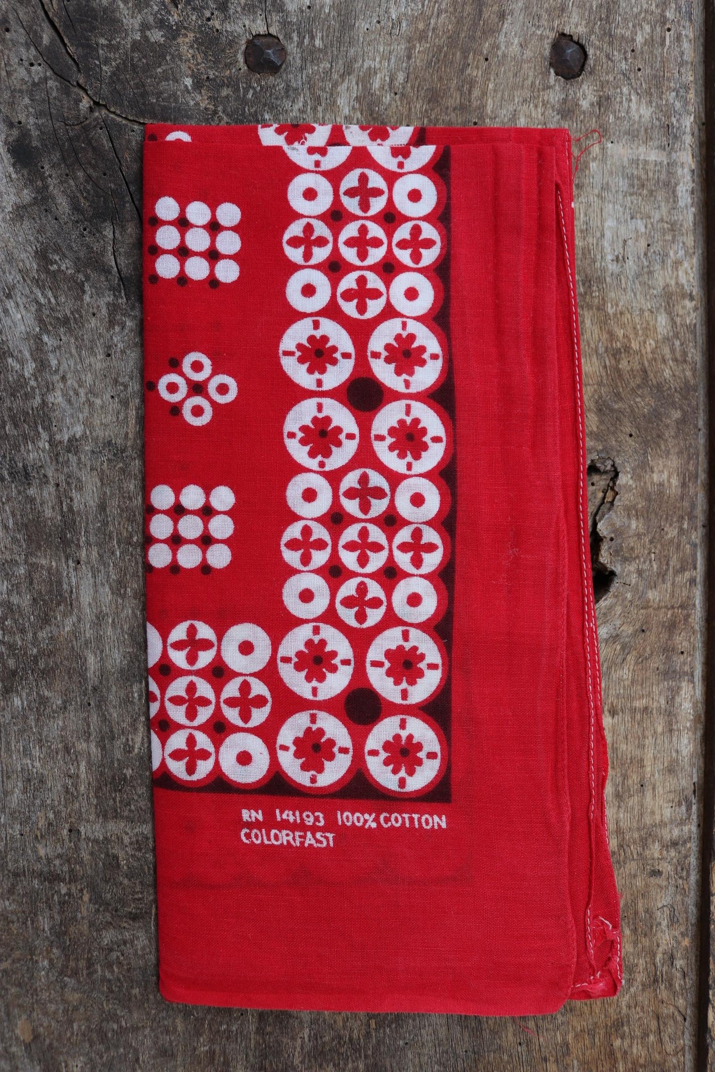 Vintage 1960s 60s 1970s 70s turkey red printed bandana pocket square neckerchief cotton color colour fast workwear RN 14193