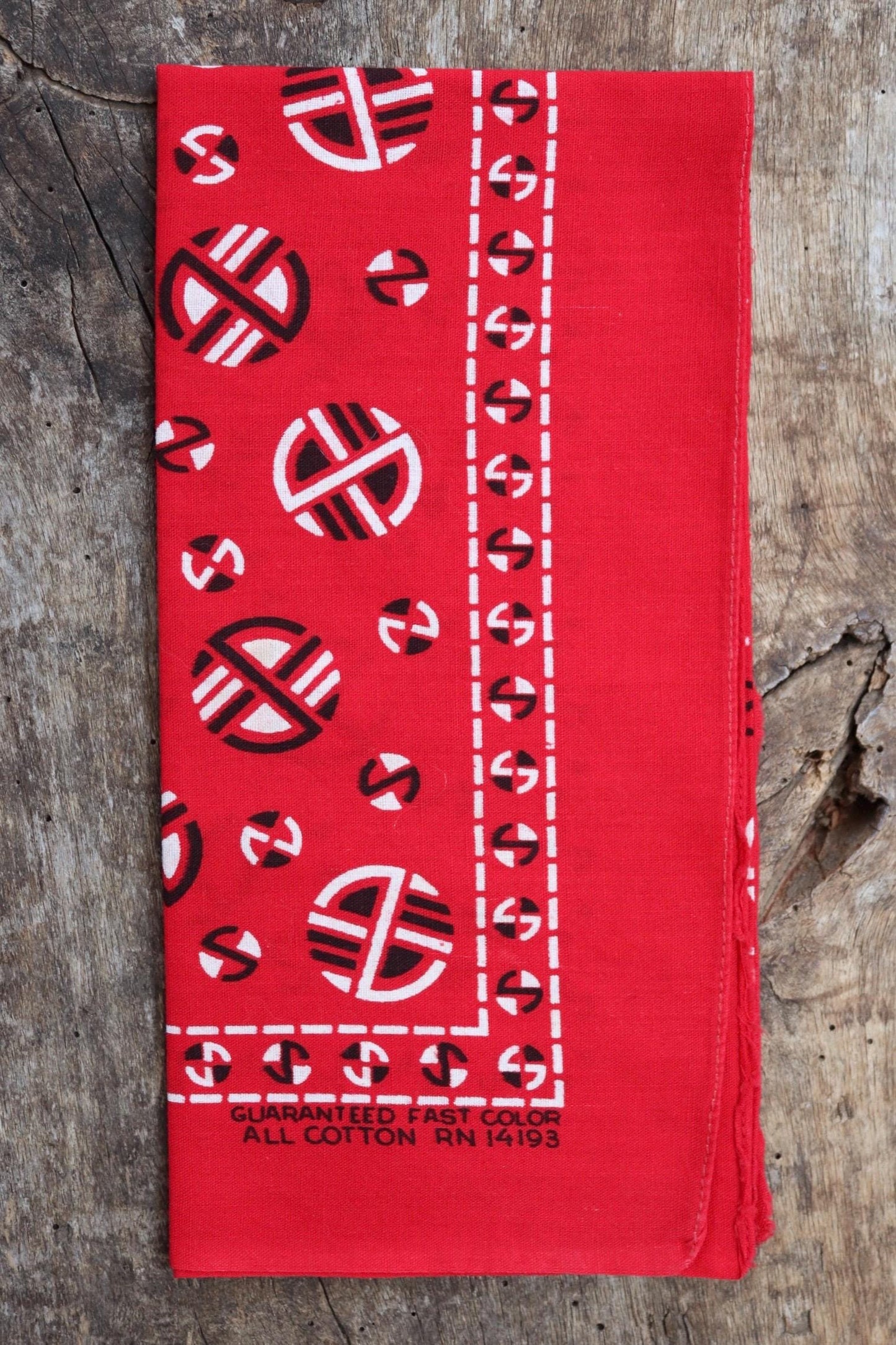 Vintage 1960s 60s turkey red printed bandana pocket square neckerchief cotton color colour fast workwear RN 14193