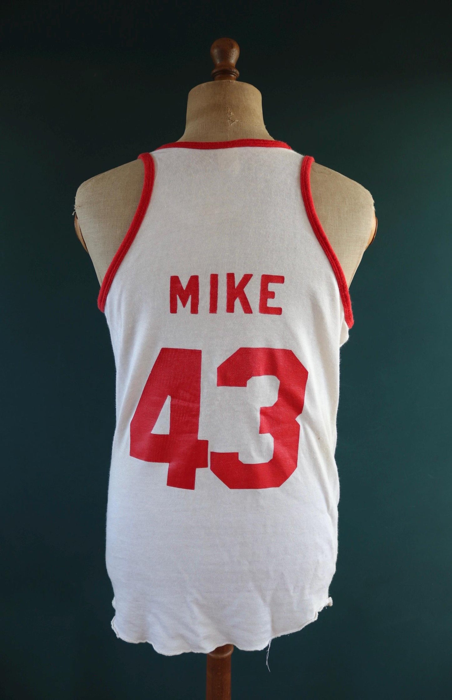 Vintage 1970s 1980s vest singlet white red nylon durene 43 Mike athletics sportswear basketball 40" chest