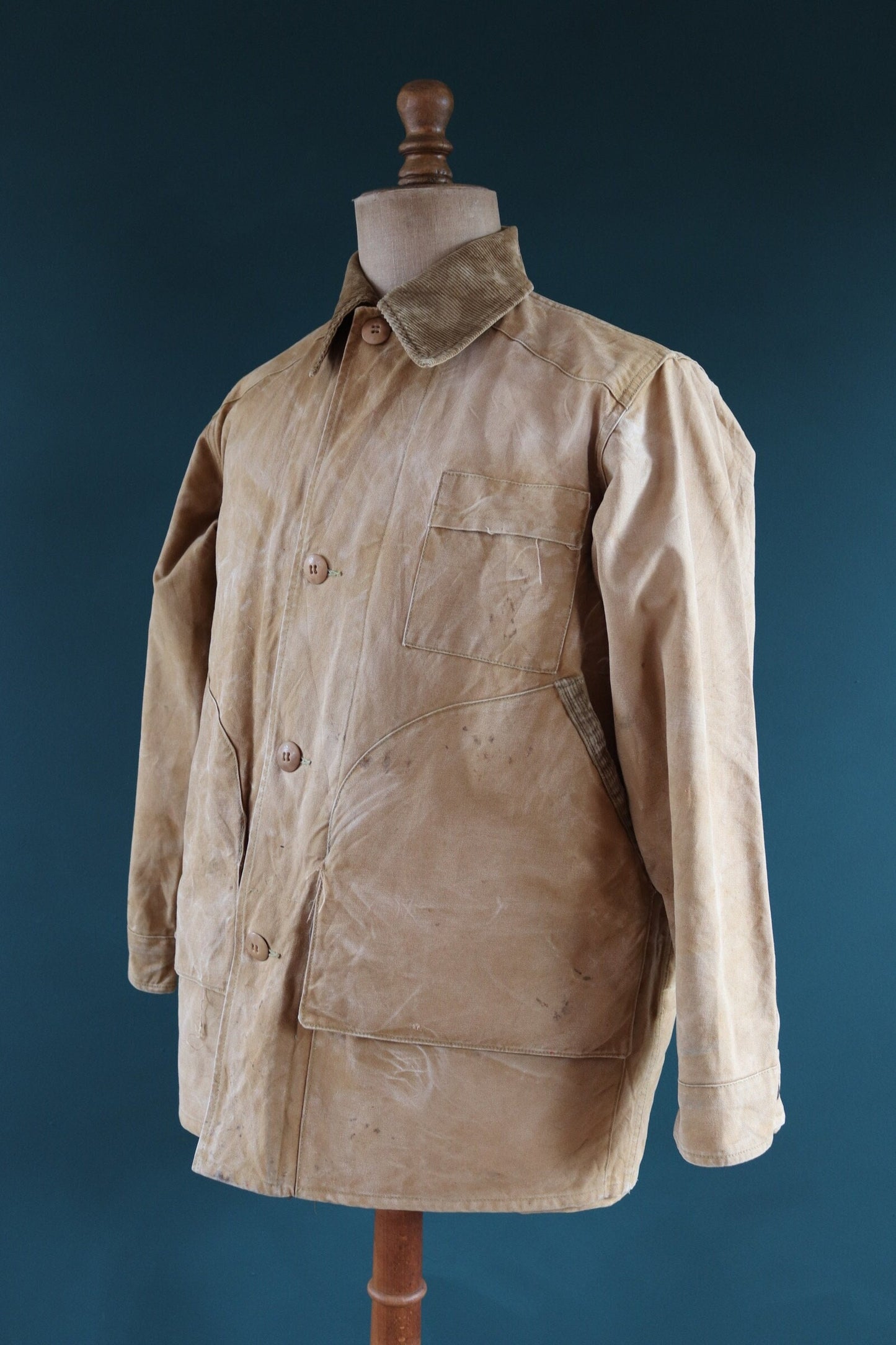 Vintage 1940s 40s 1950s 50s Duxbak duck cotton canvas tin cloth hunting shooting jacket 49” chest workwear work chore