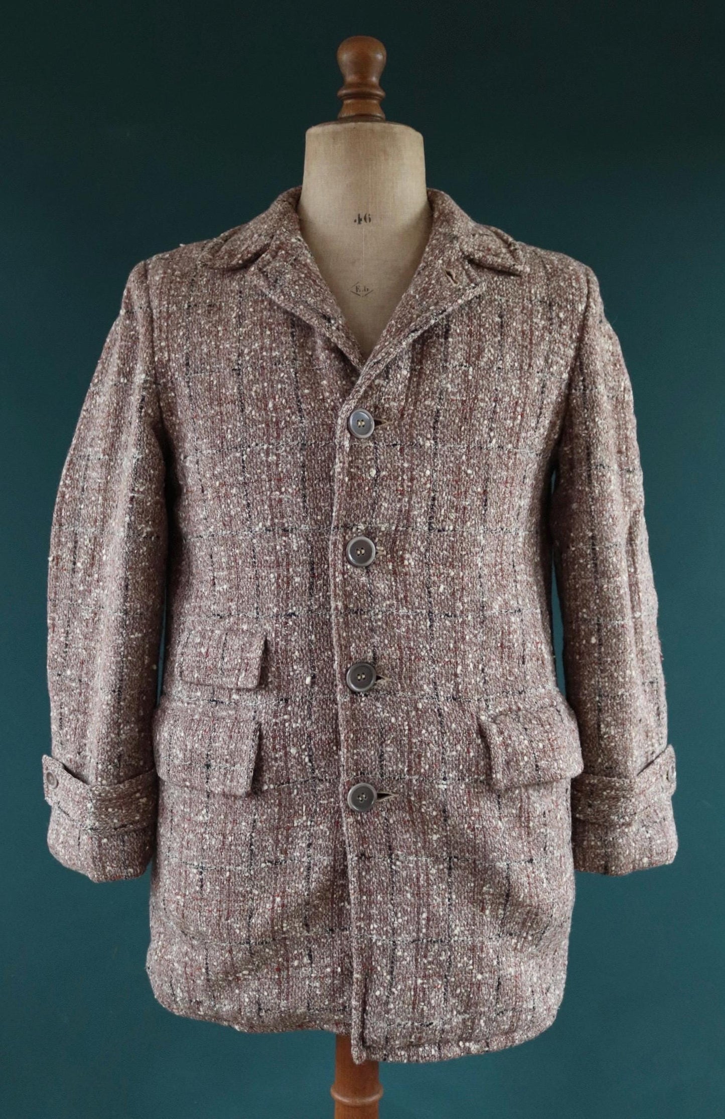 Vintage 1960s 60s 1970s 70s flecked plaid Ken Cory brown car coat jacket 39” chest