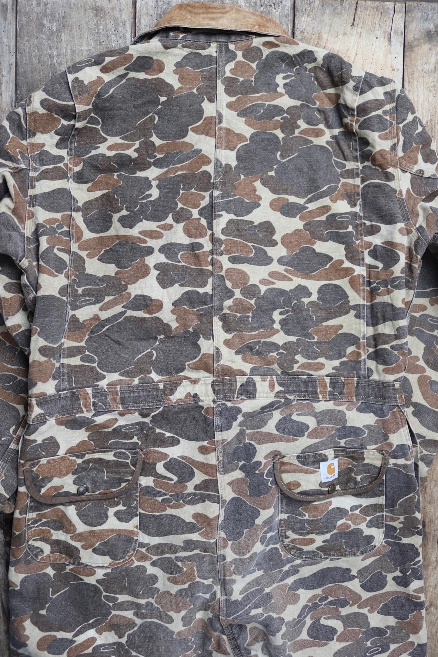 Vintage 1980s Carhartt coveralls - workwear overalls - woodland camo duck cotton - Union Made denim - 54" x 46" x 30